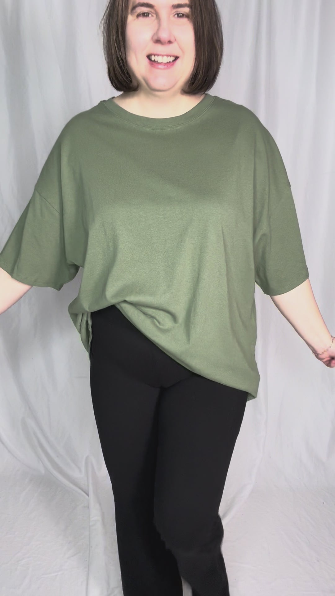 Lila Oversized Cotton Tunic Tee- LIGHT OLIVE