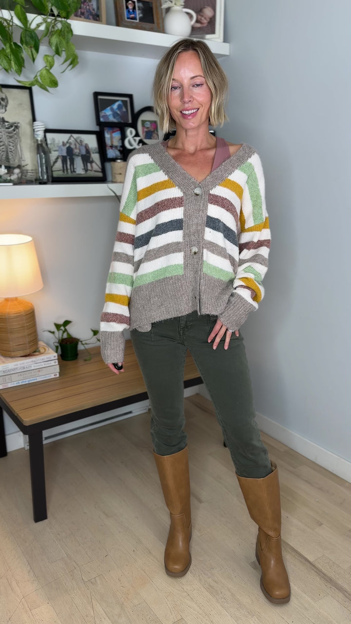 Winter Haven Button Down Cardigan- MULTI STRIPE