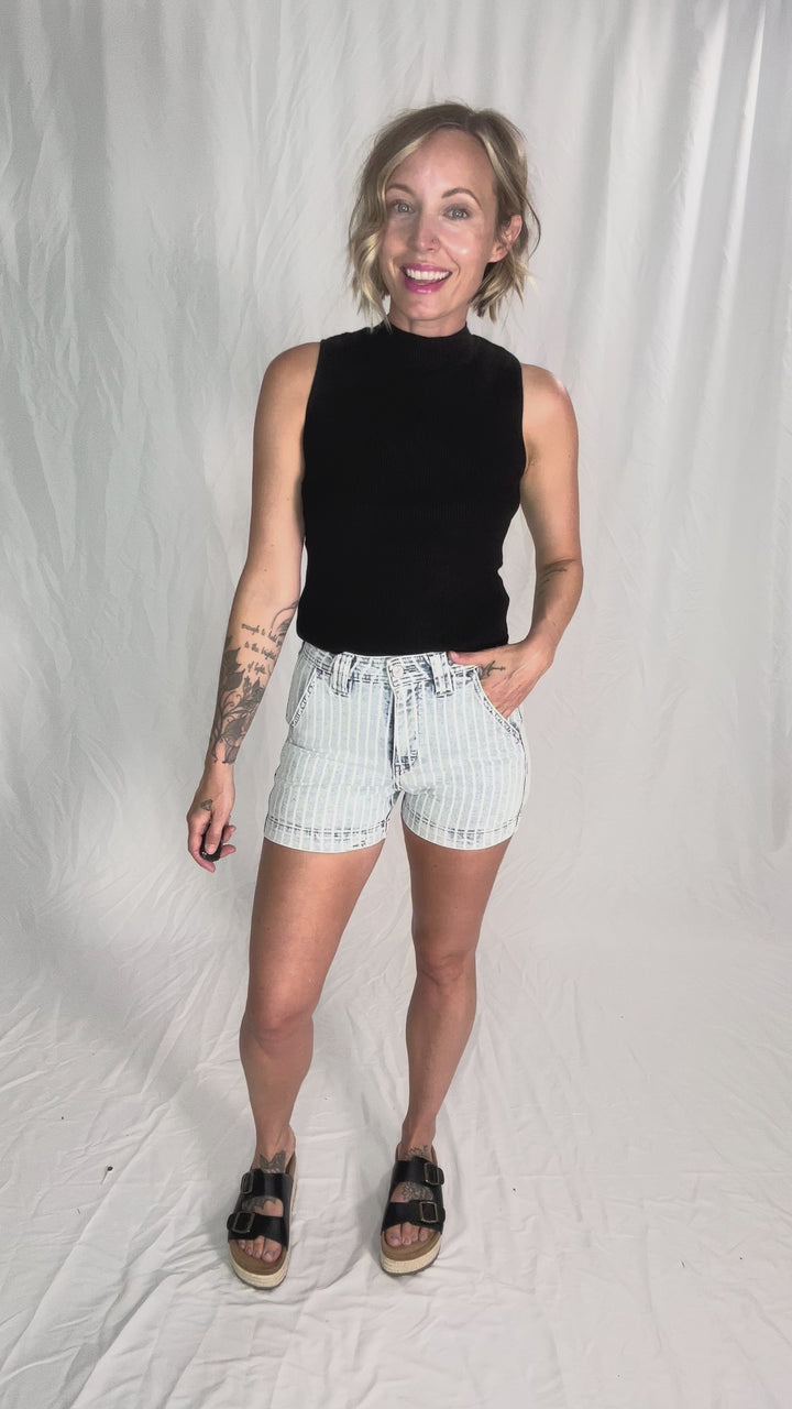 Melena Mock Neck Ribbed Knit Tank- BLACK-FINAL SALE