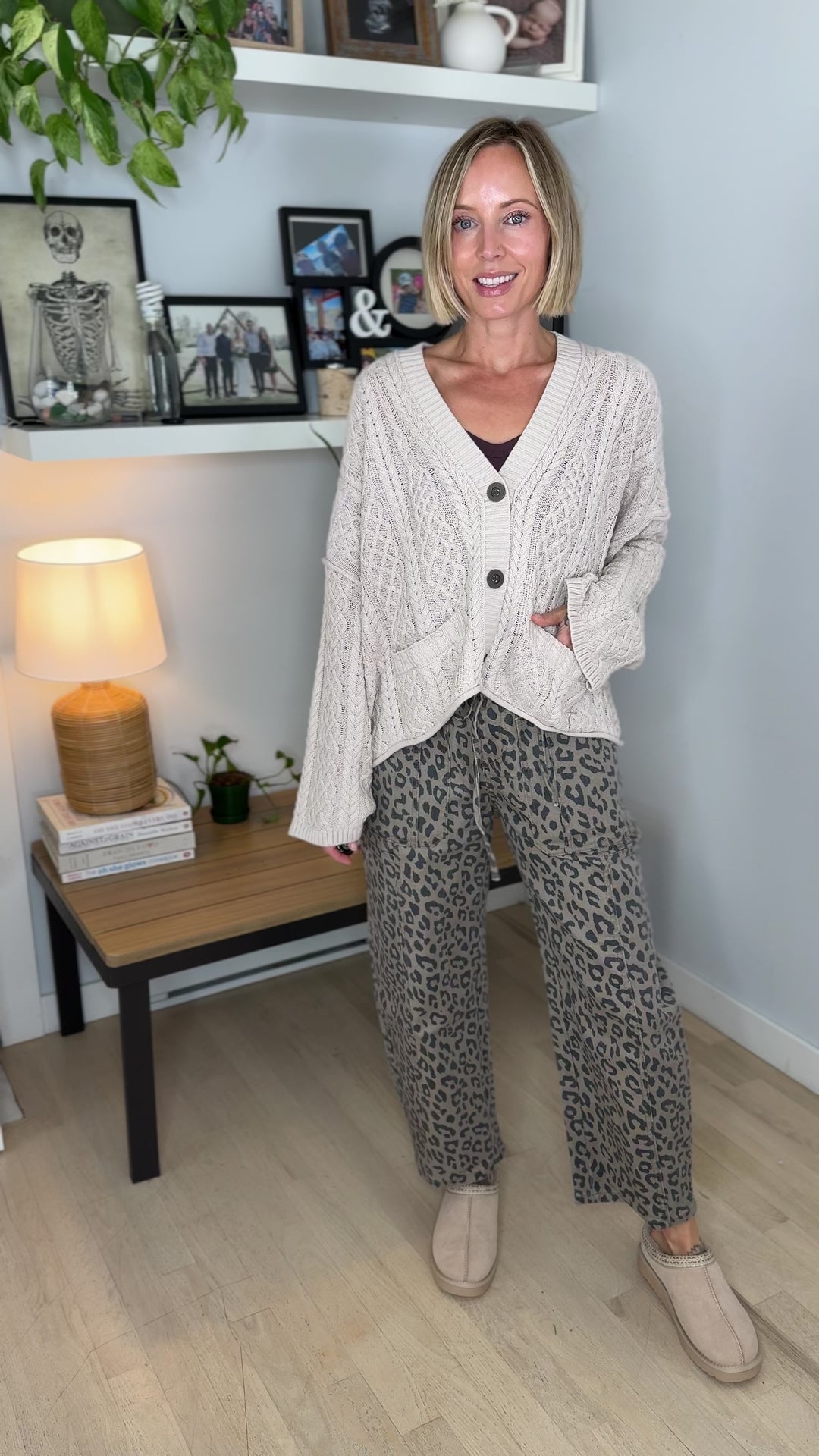 Romelle Cable Knit Button Cardigan- SAND