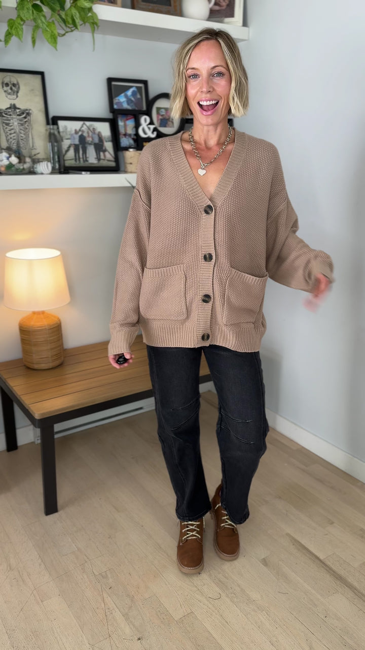 Annabeth Button Down Cardigan- DARK TAUPE