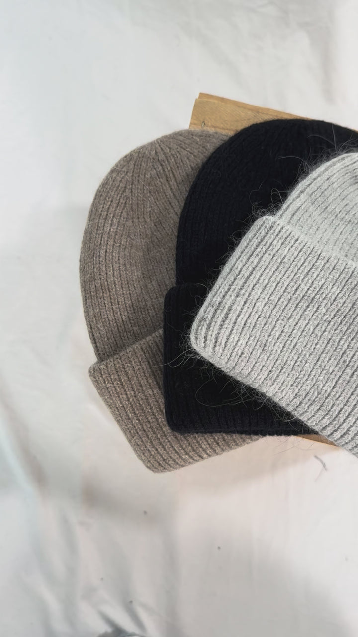 CC Ribbed Double Cuff Beanie-BLACK