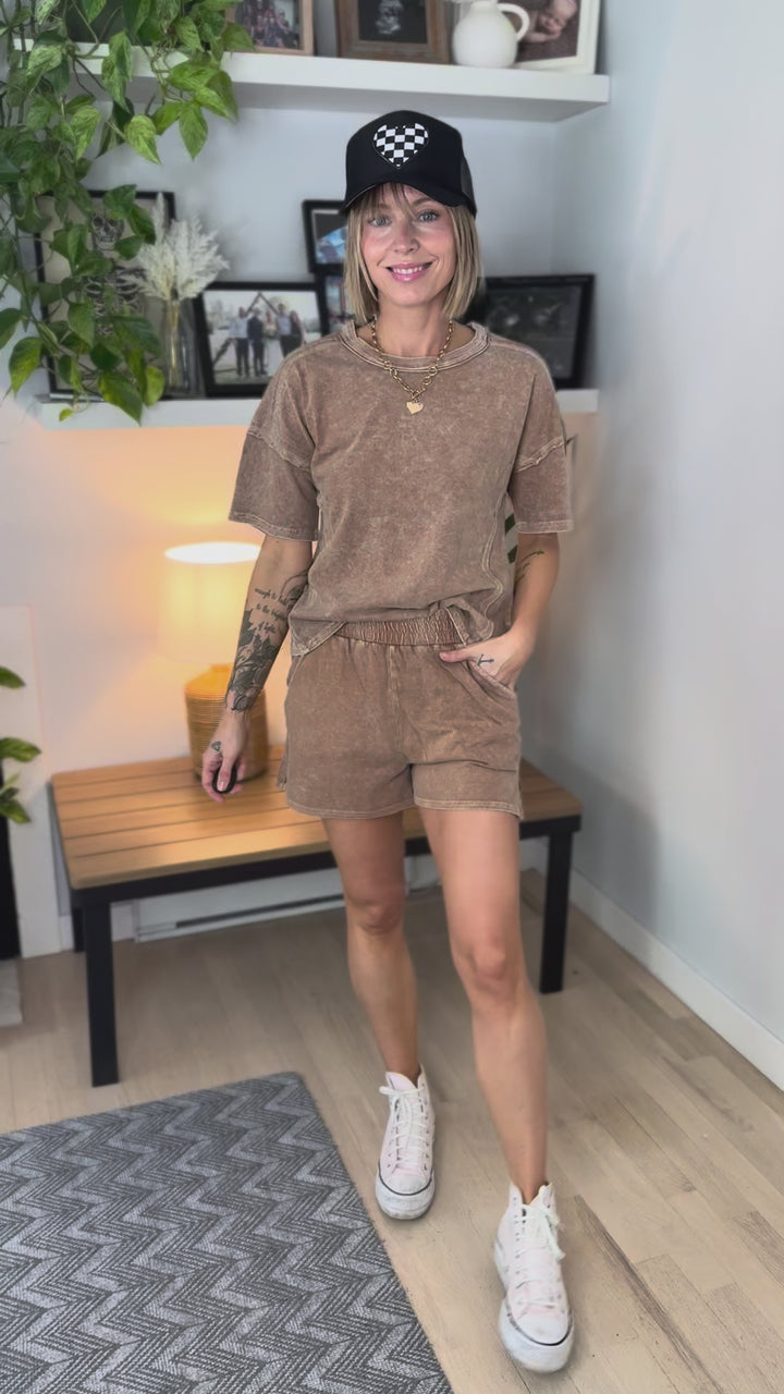 Tatiana Washed Cotton Top and Short Set- BROWN-FINAL SALE