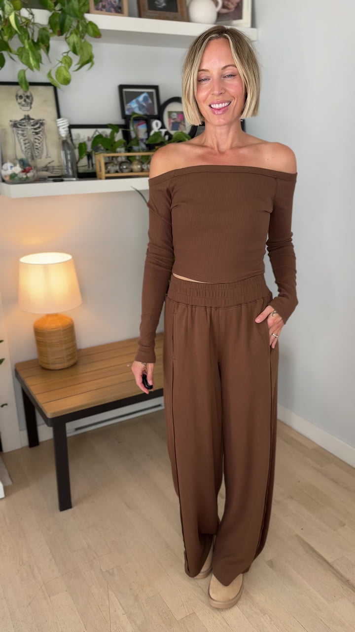 Chestnut Ribbed Knit Set- BROWN