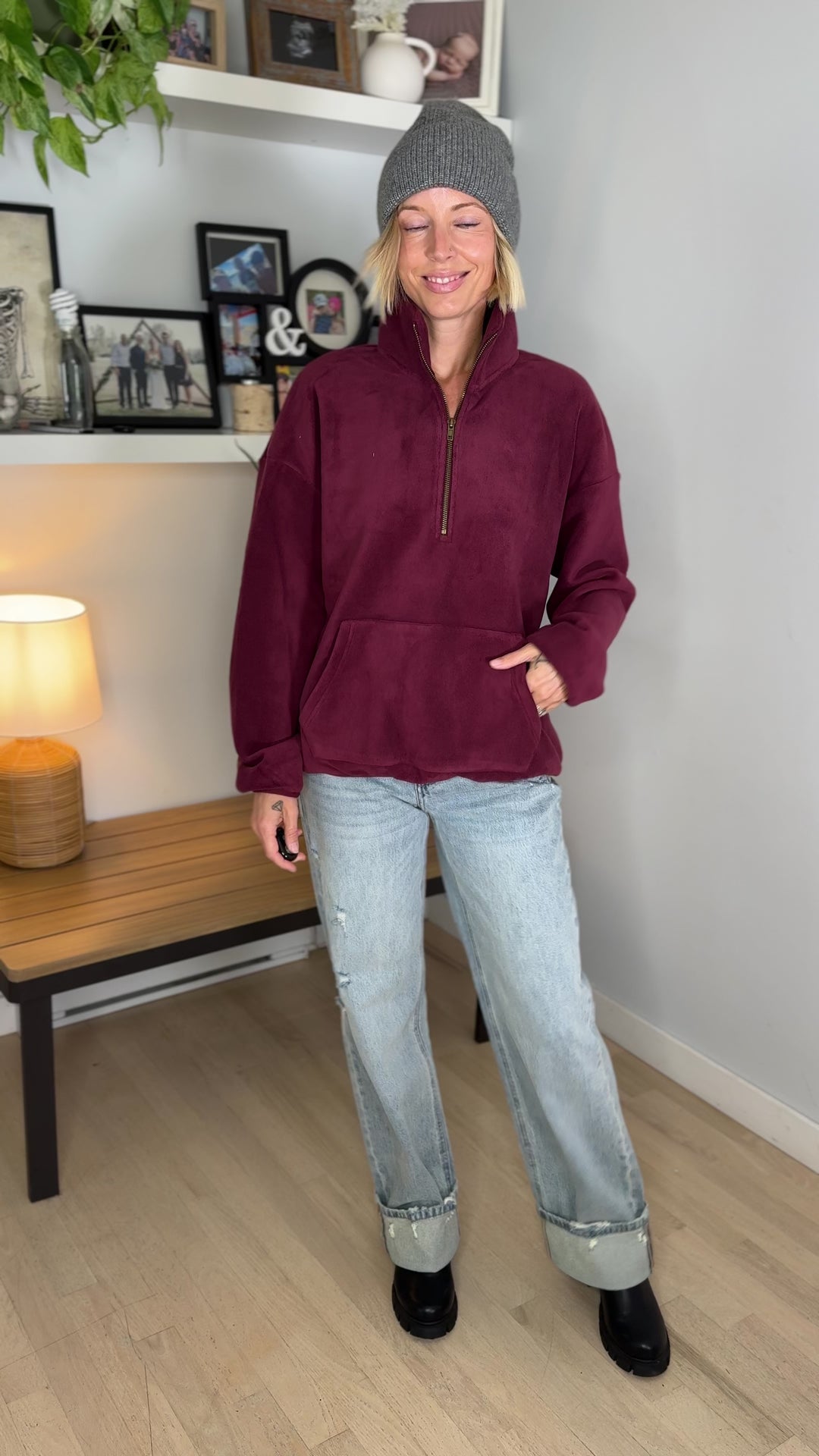 Harvest Sun 1/4 Zip Premium Plush Fleece Pullover- PLUM