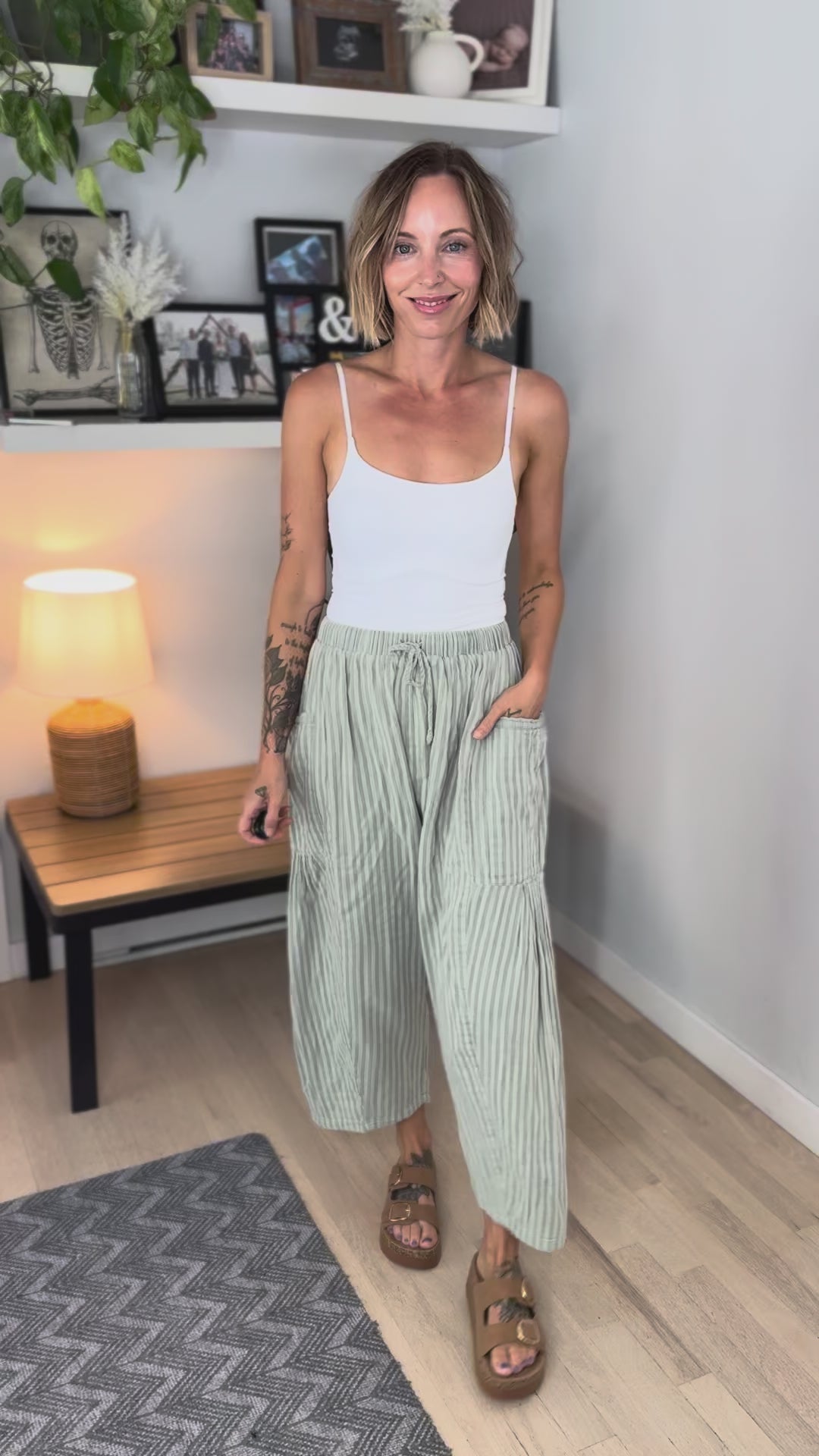 Wanderlust Cotton Boho Stripe Pants- SAGE