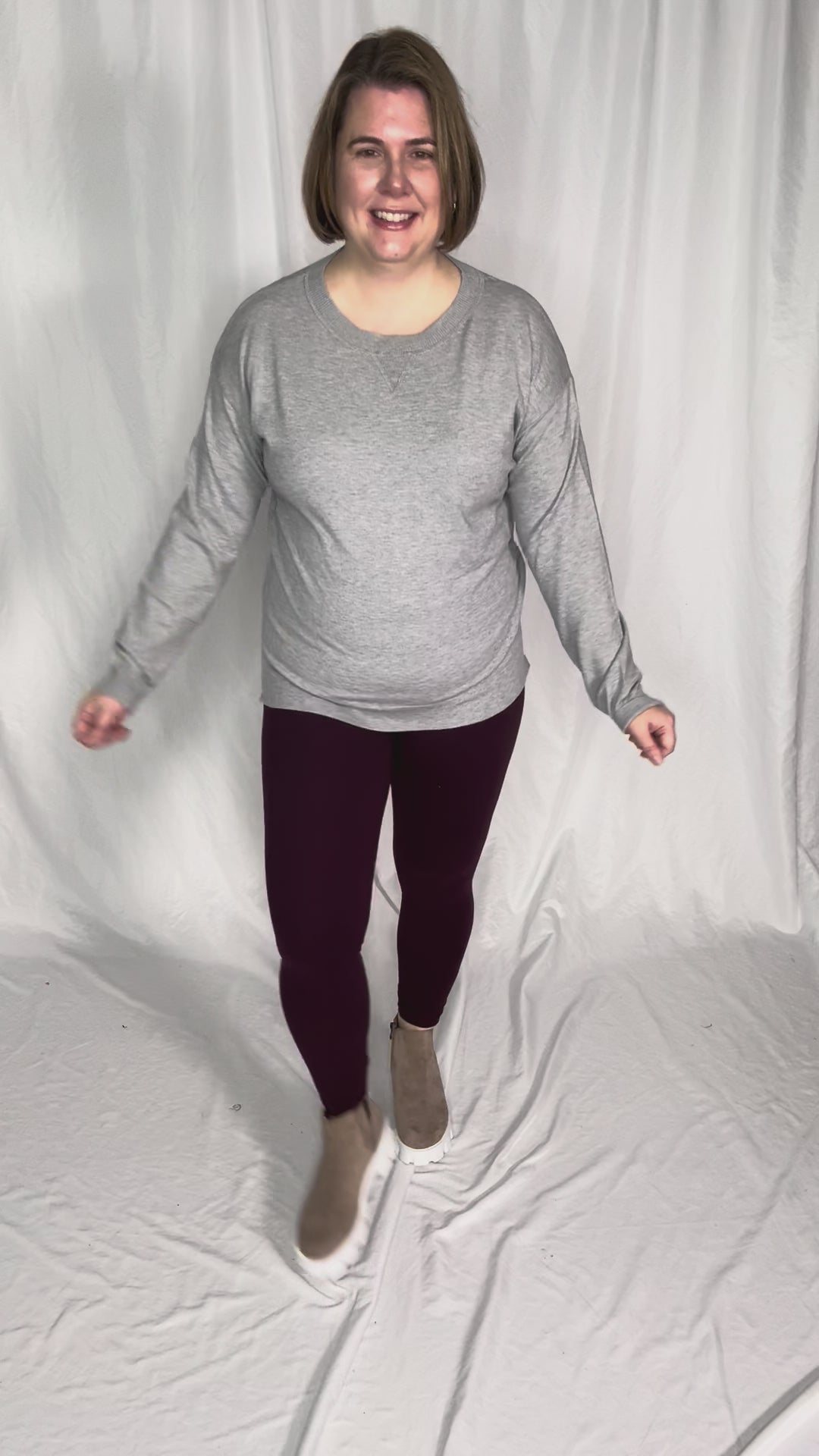 Nina Crew Neck Sweater- HTHR GREY