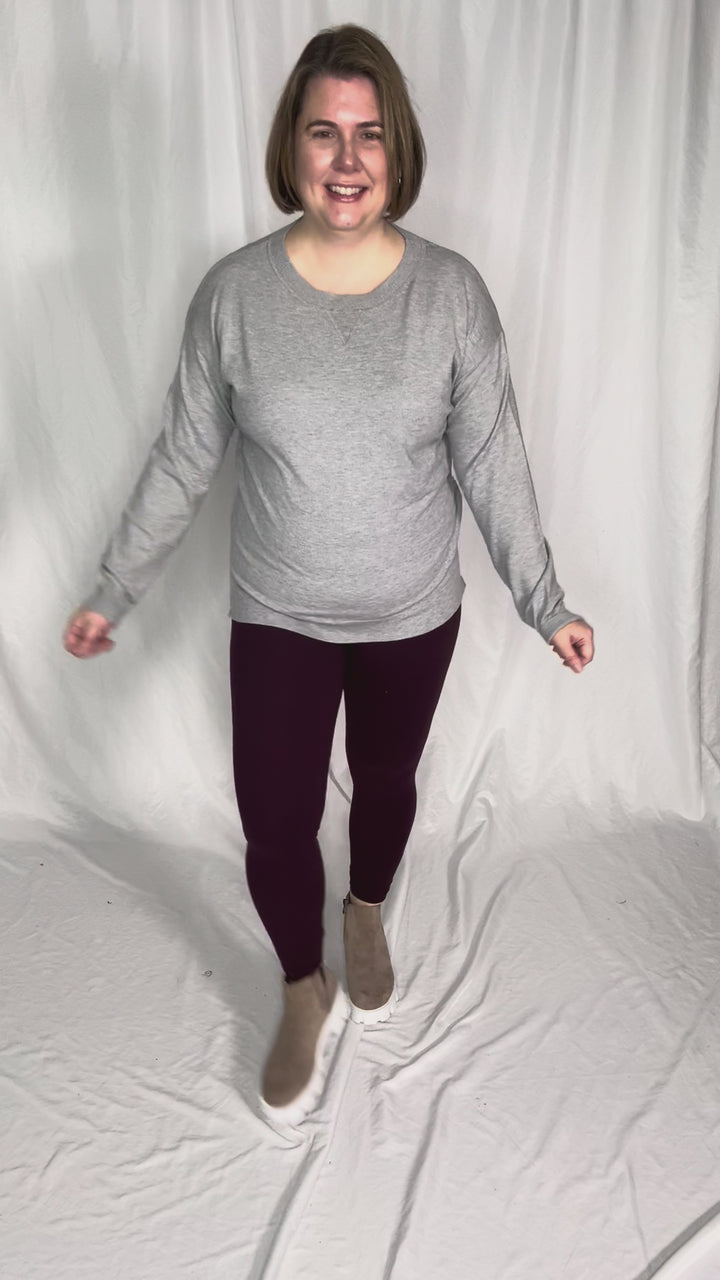 Nina Crew Neck Sweater- HTHR GREY