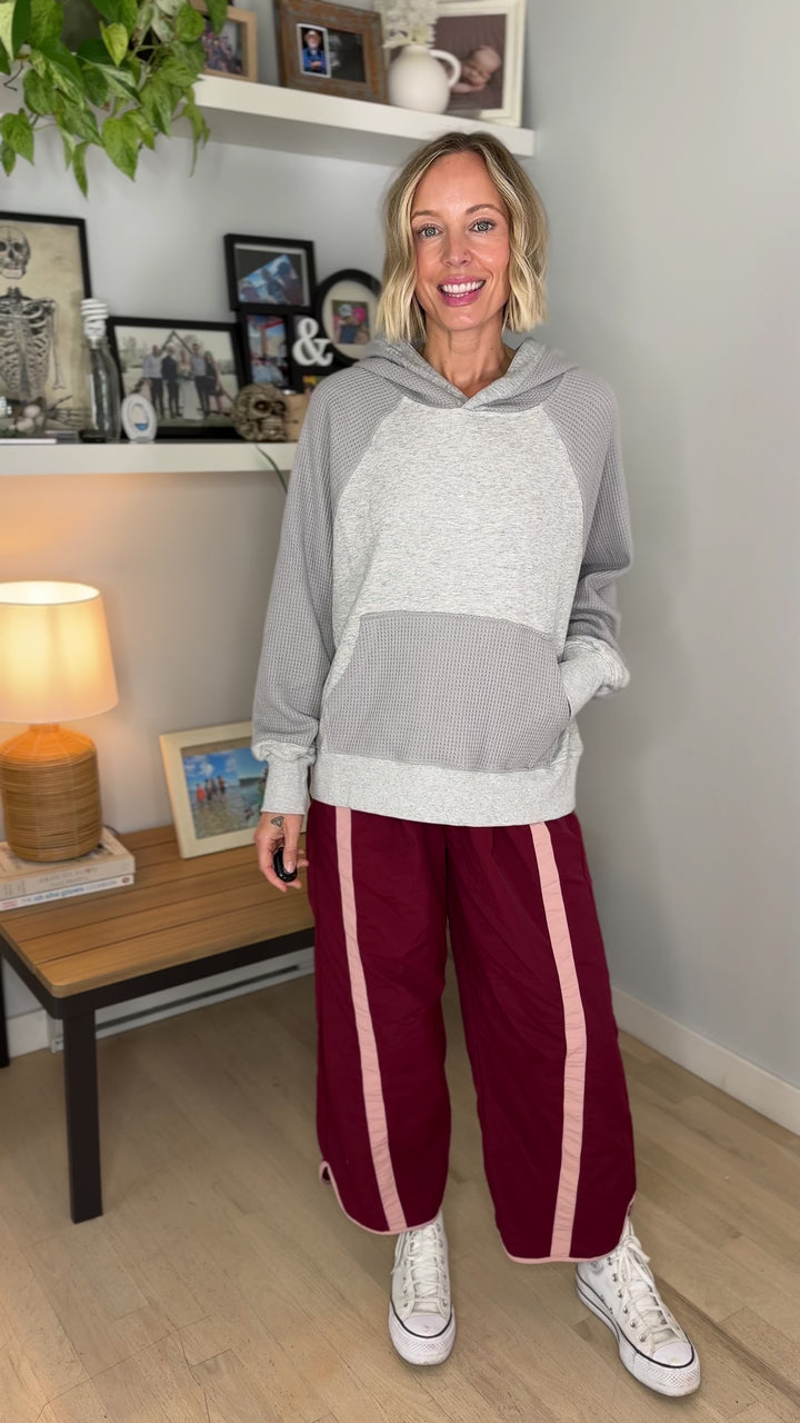 Sonoma Round Neck Waffle Knit Long Sleeve Hoodie- HEATHER GREY