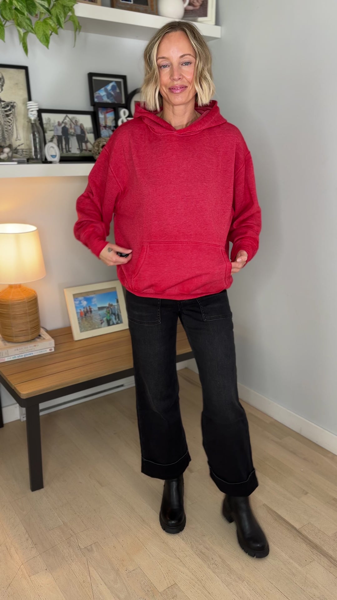 Mono B Burnout Bliss Fleece Hoodie- HEATHER SMITTEN CHERRY
