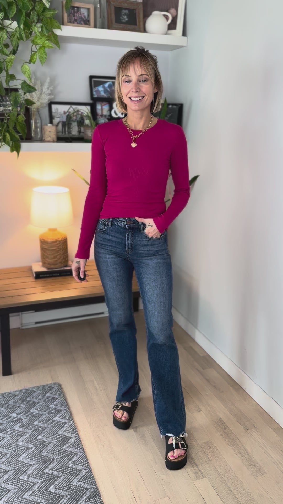 Mono B Linley Micro Ribbed Long Sleeve- PLUM PINK