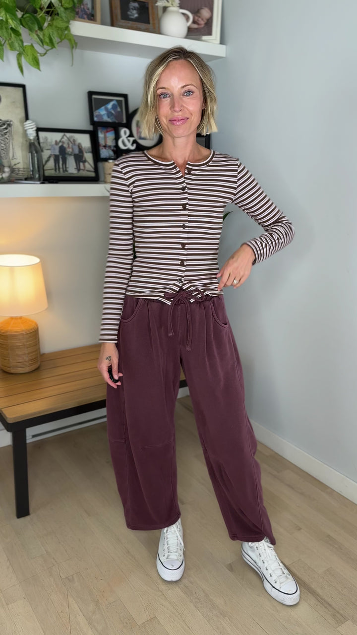 Banks Button Down Knit Long Sleeve- BROWN MULTI