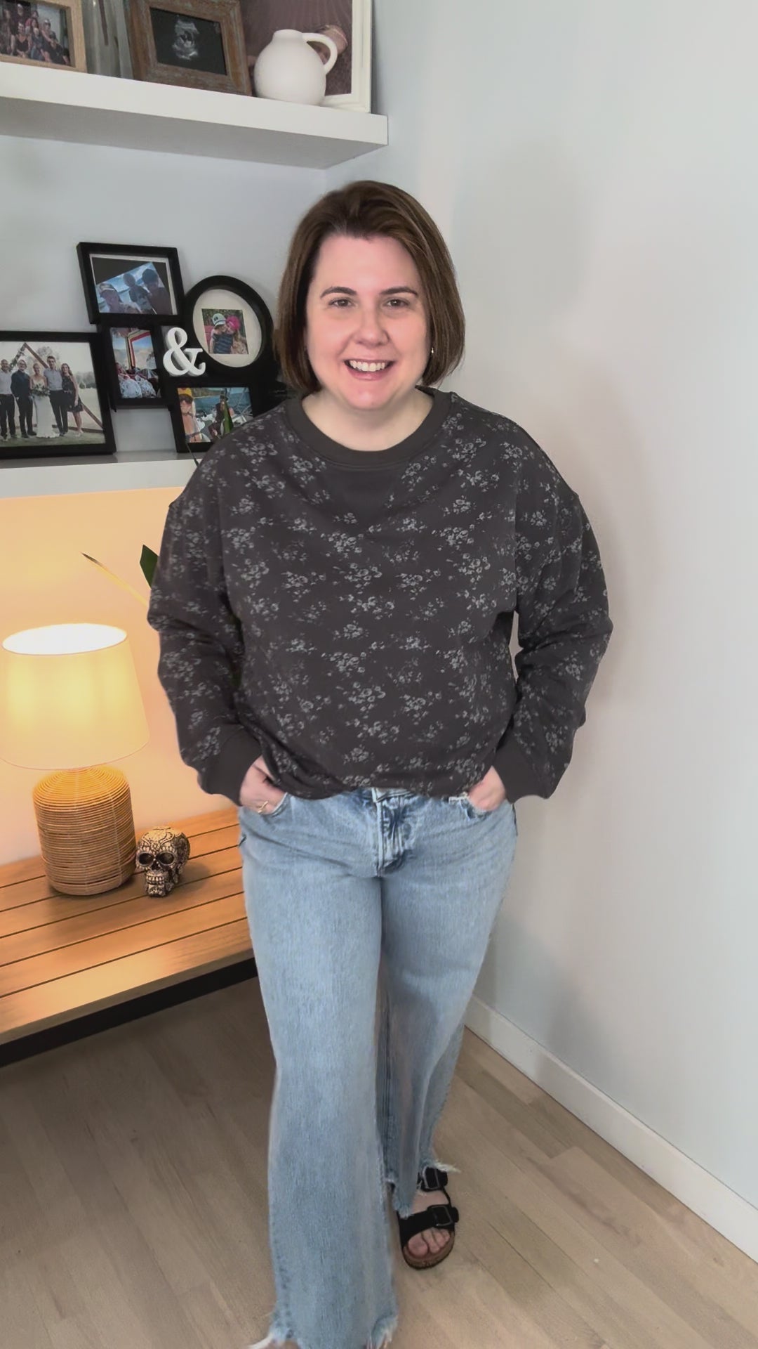 Petal Vintage Ditsy Floral Print Crewneck- ASH