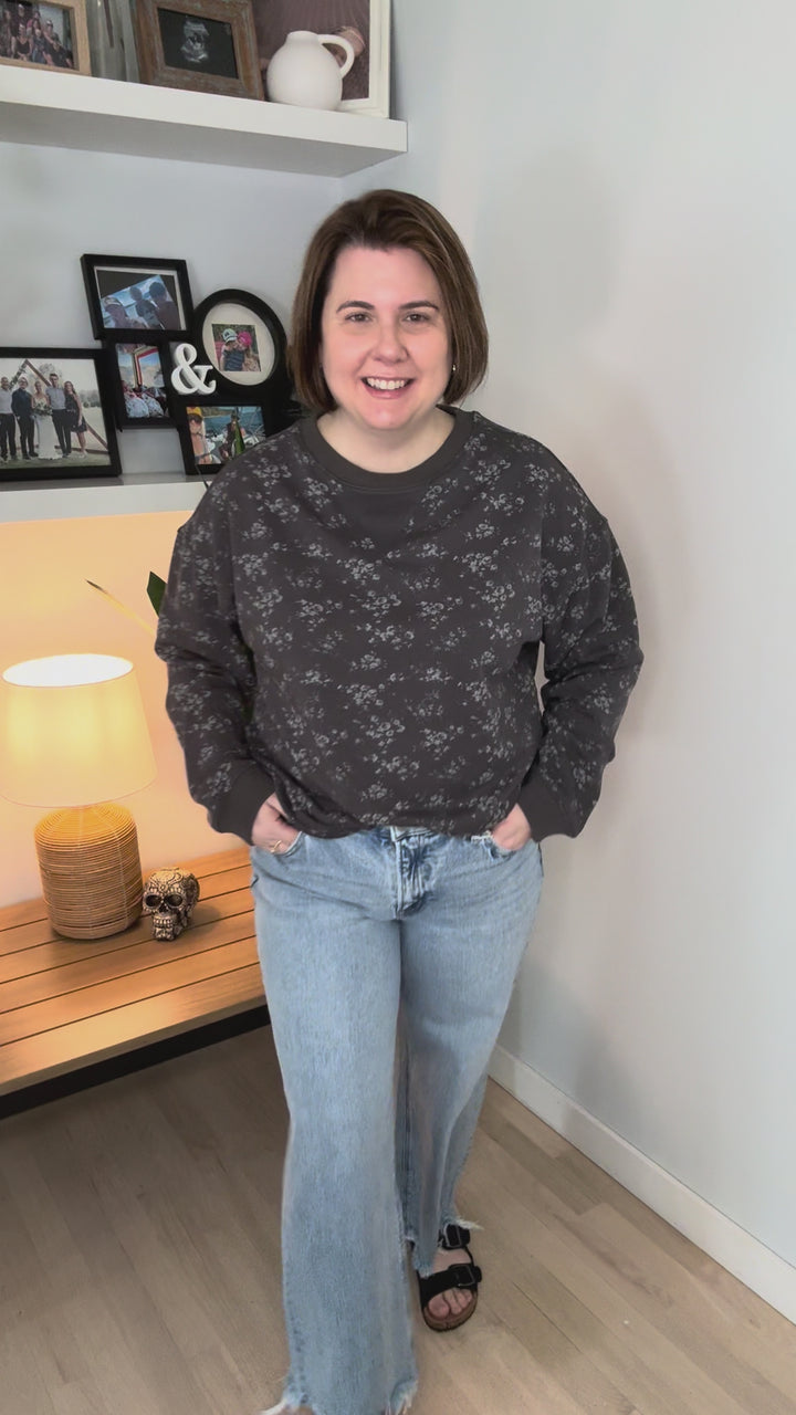 Petal Vintage Ditsy Floral Print Crewneck- ASH