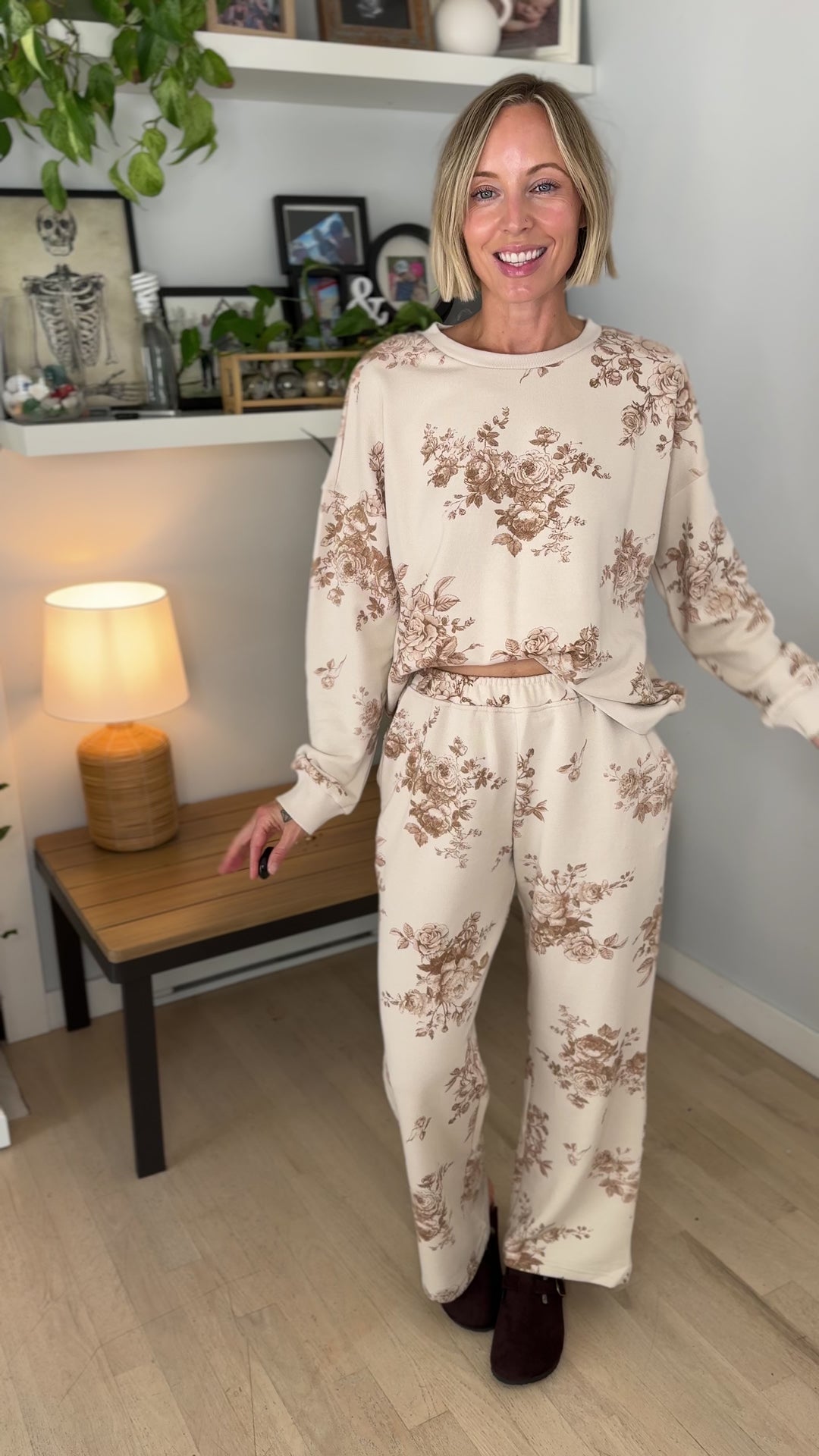 Billie Vintage Floral Sweat Set- KHAKI