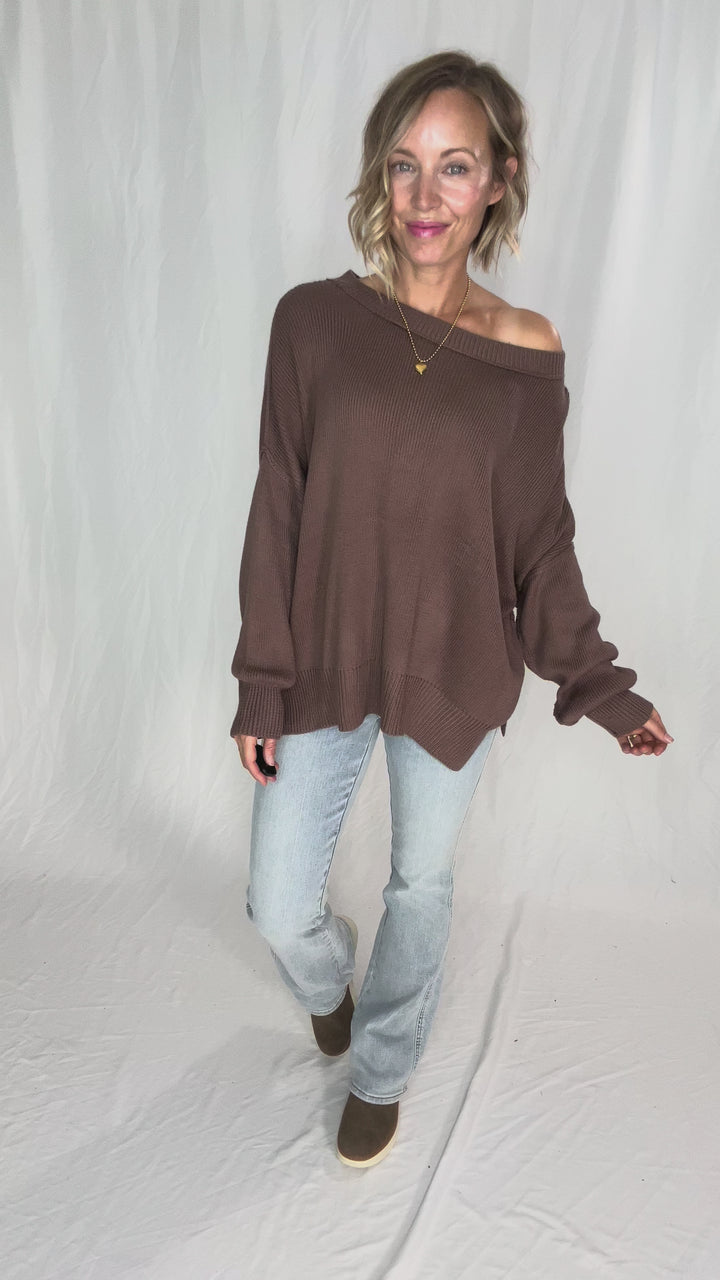 Ever Oversized Cotton Exposed Seam Sweater- BROWN