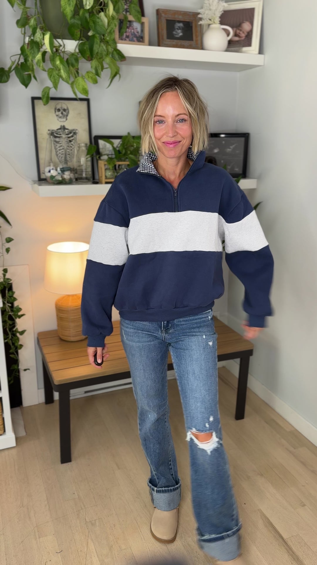 Oliver Colour Block 1/4 Zip- NAVY/GREY