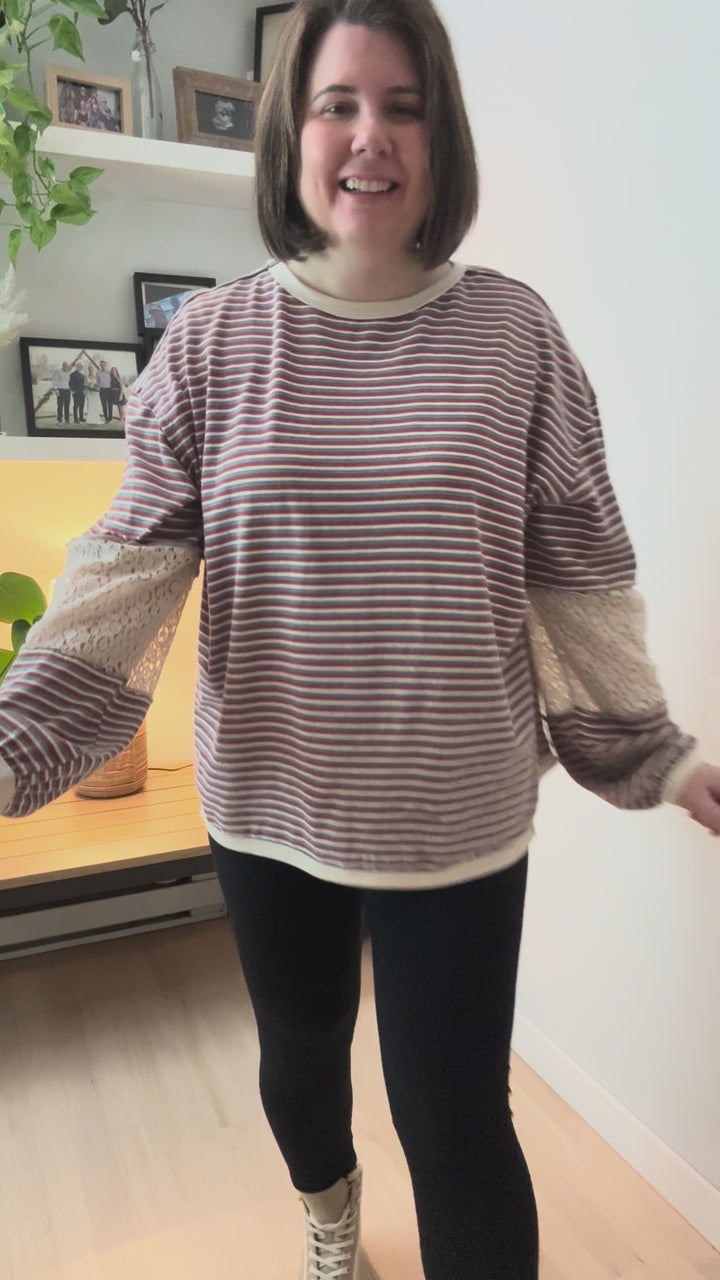 Alice Striped Tunic Pullover- RED TEAL