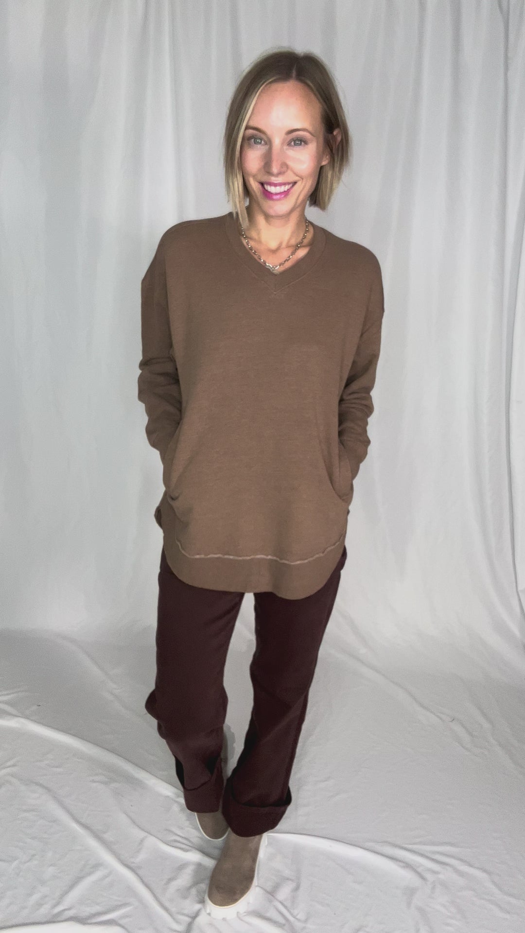 ROYCE East Hall V-Neck Sweatshirt- ACORN