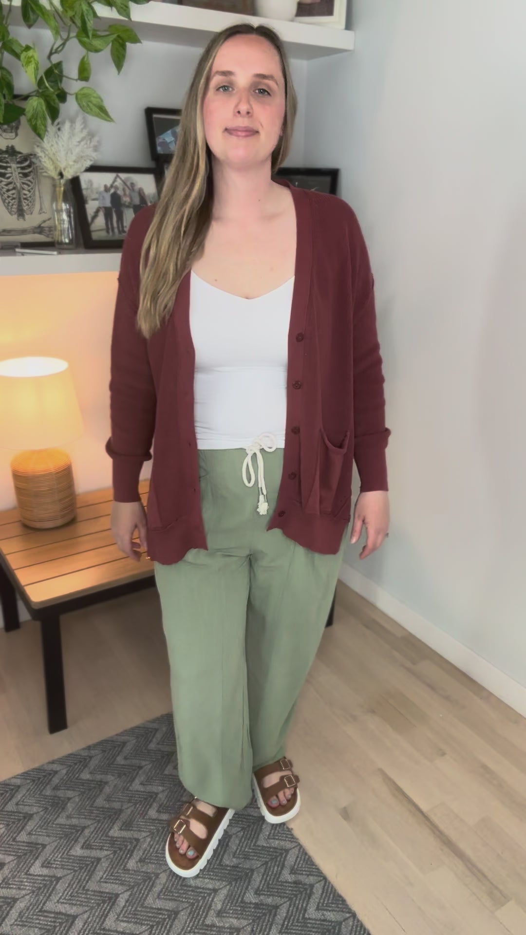 Charm Slouchy Button Cardigan-  REDWOOD