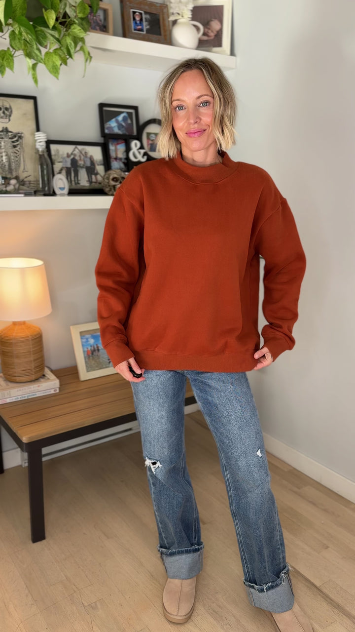 Kara Mock Neck Sweatshirt- CHILI OIL
