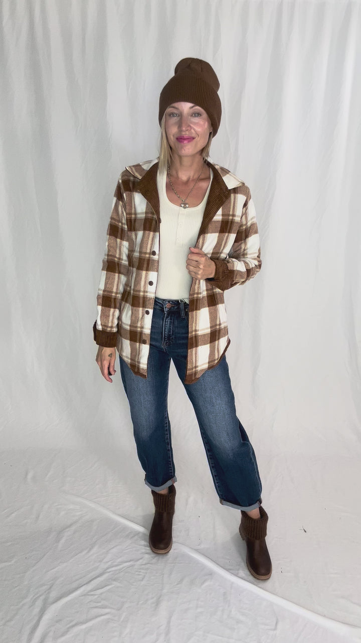 Pumpkin Patch Reversible Shacket- BROWN