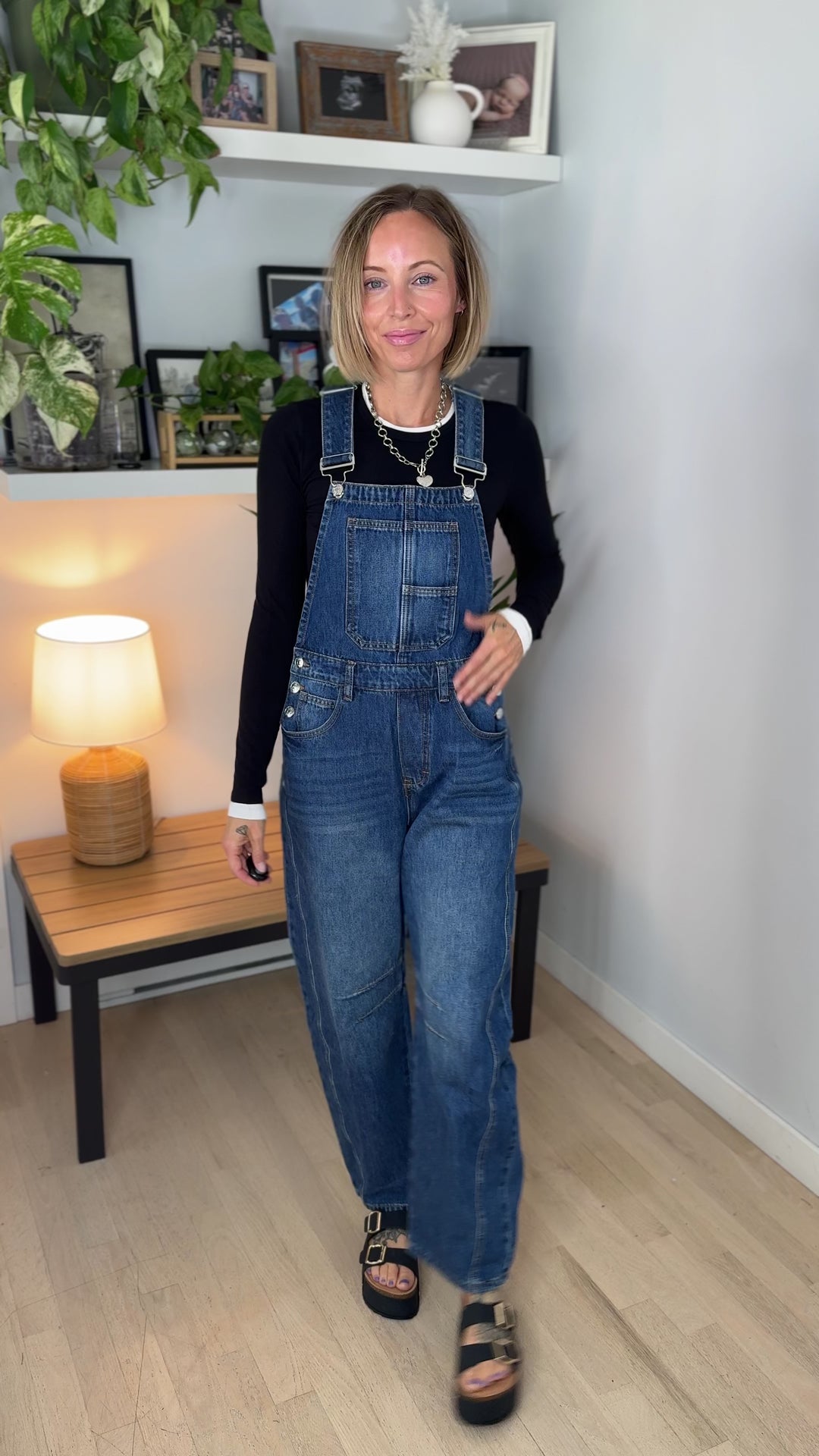 Tiffany Denim Barrel Overalls- DARK WASH