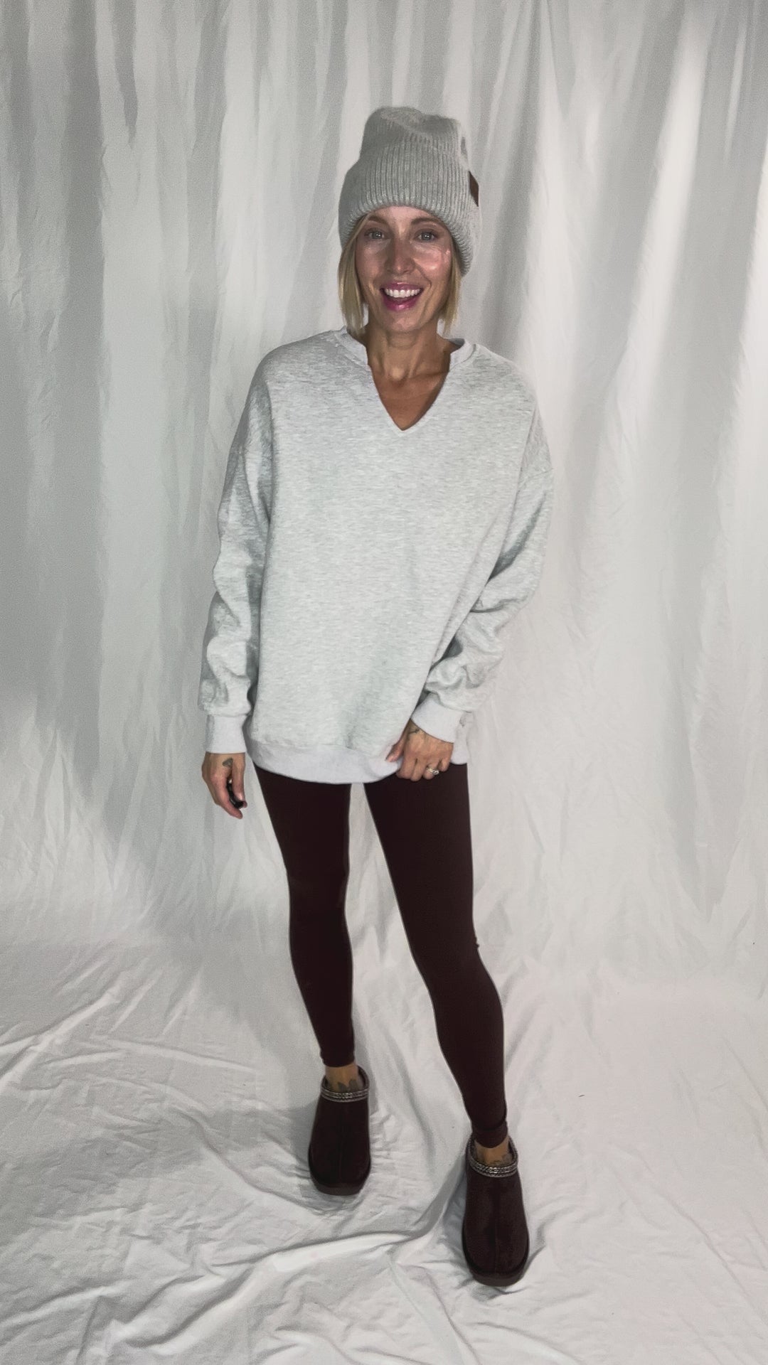 Birdie Split Hem Fleece Pullover- HTHR GREY