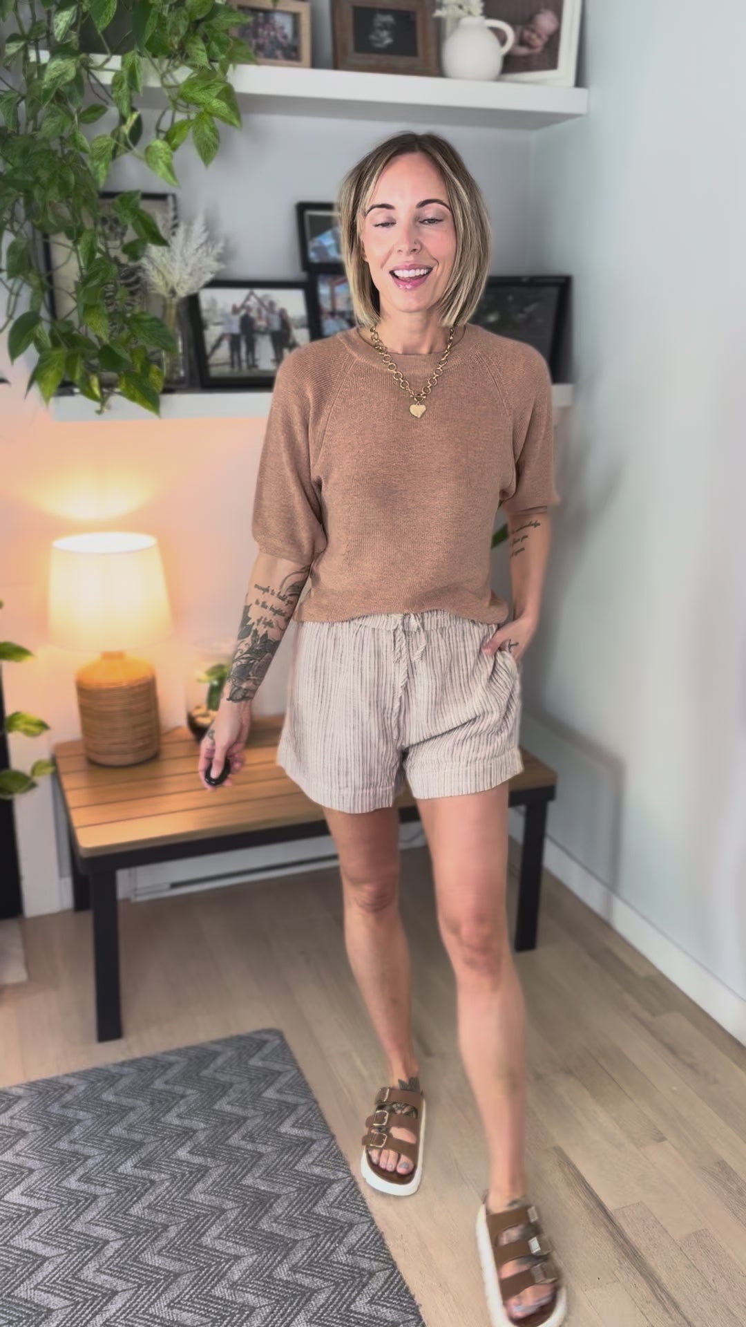 Saltwater Ribbed Night Sweater Top- CARAMEL