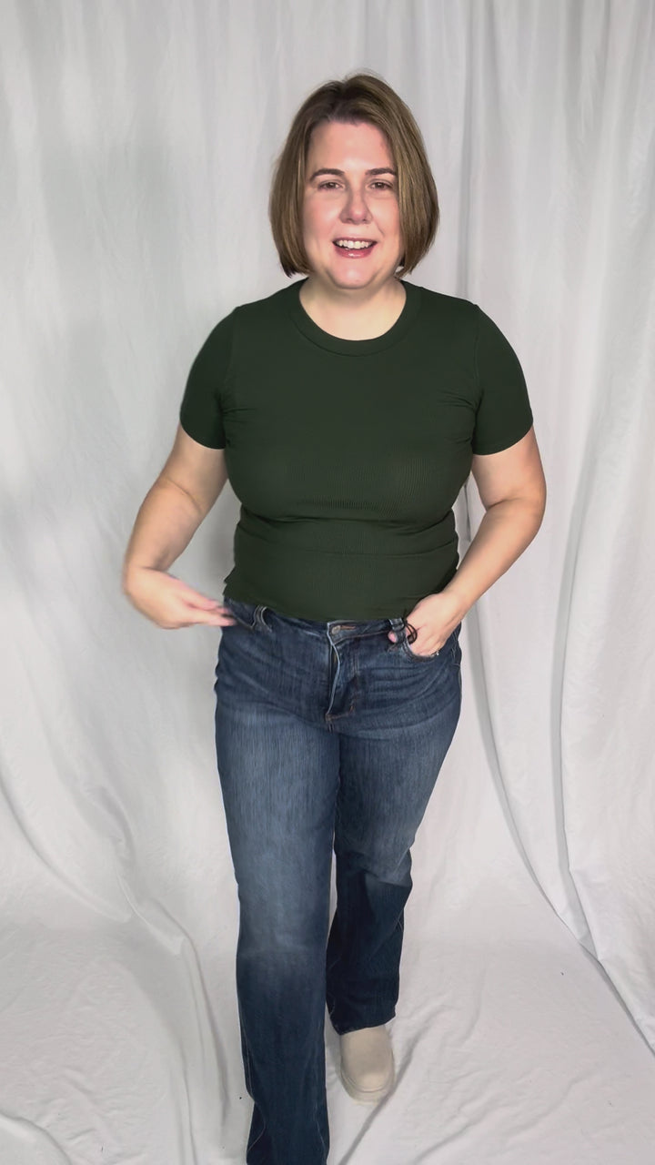 JUDY BLUE Annalise High Rise Tummy Control Straight Leg- MEDIUM WASH