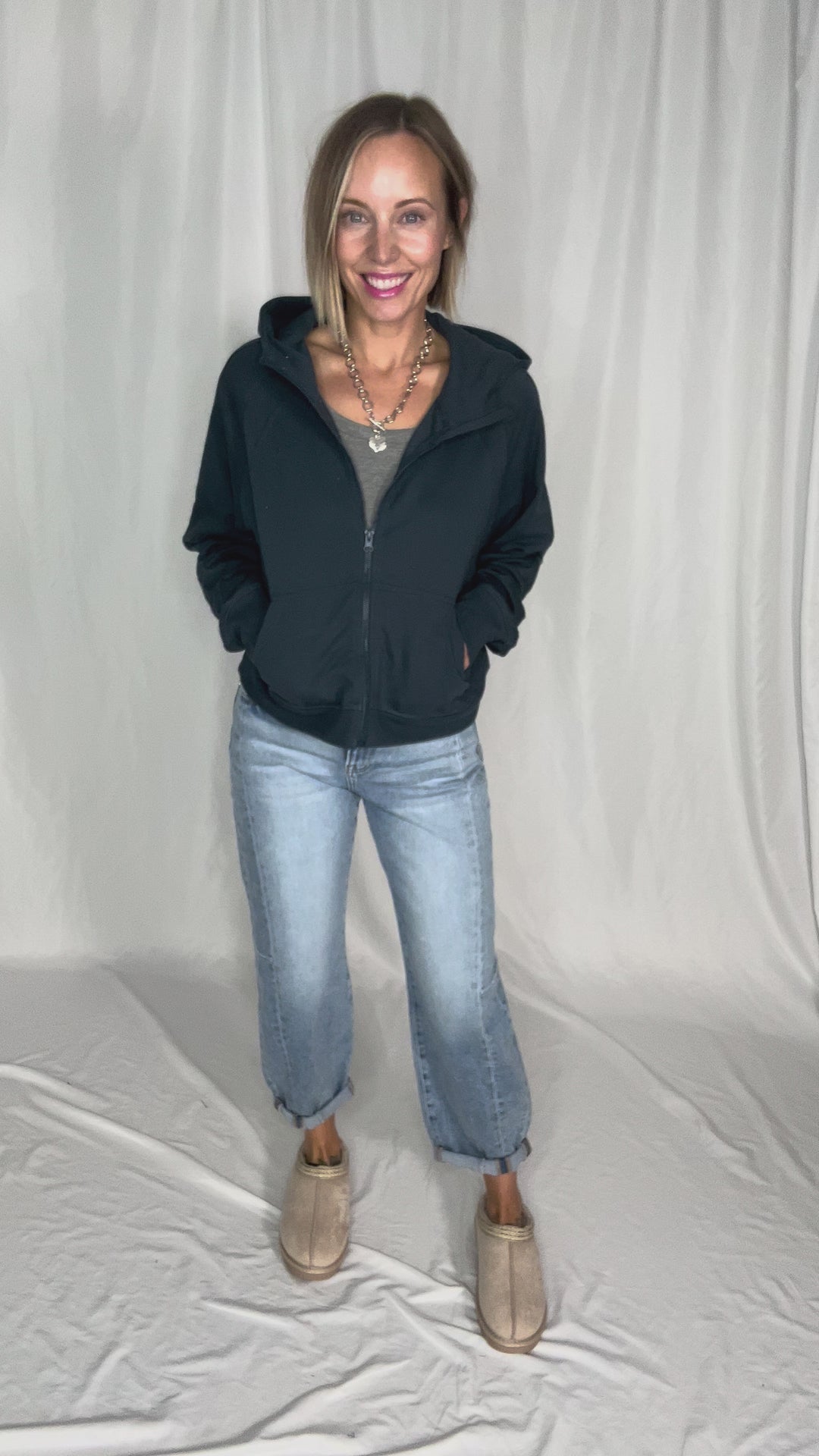 MONO B Kaid Soft Structure Fleece Zip Up- MIDNIGHT NAVY