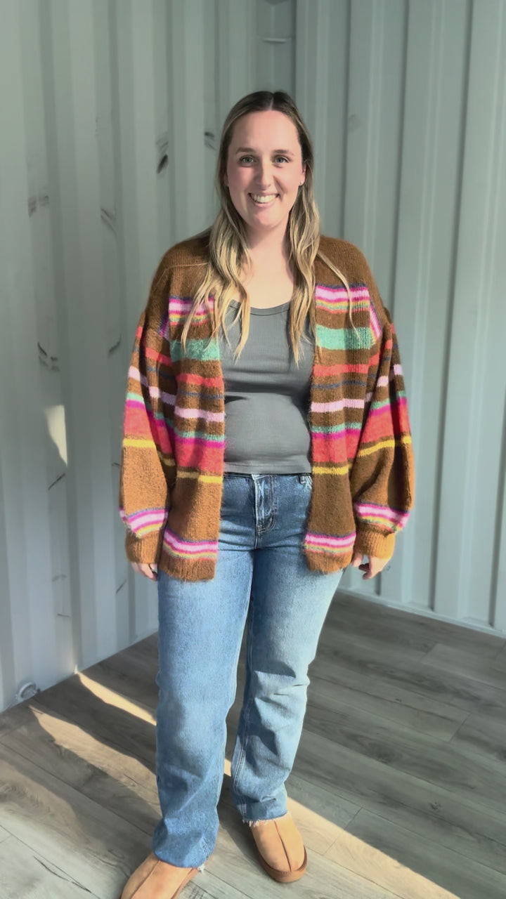 Sagara Sunset Carnival Stripe Cardigan- MOCHA LATTE