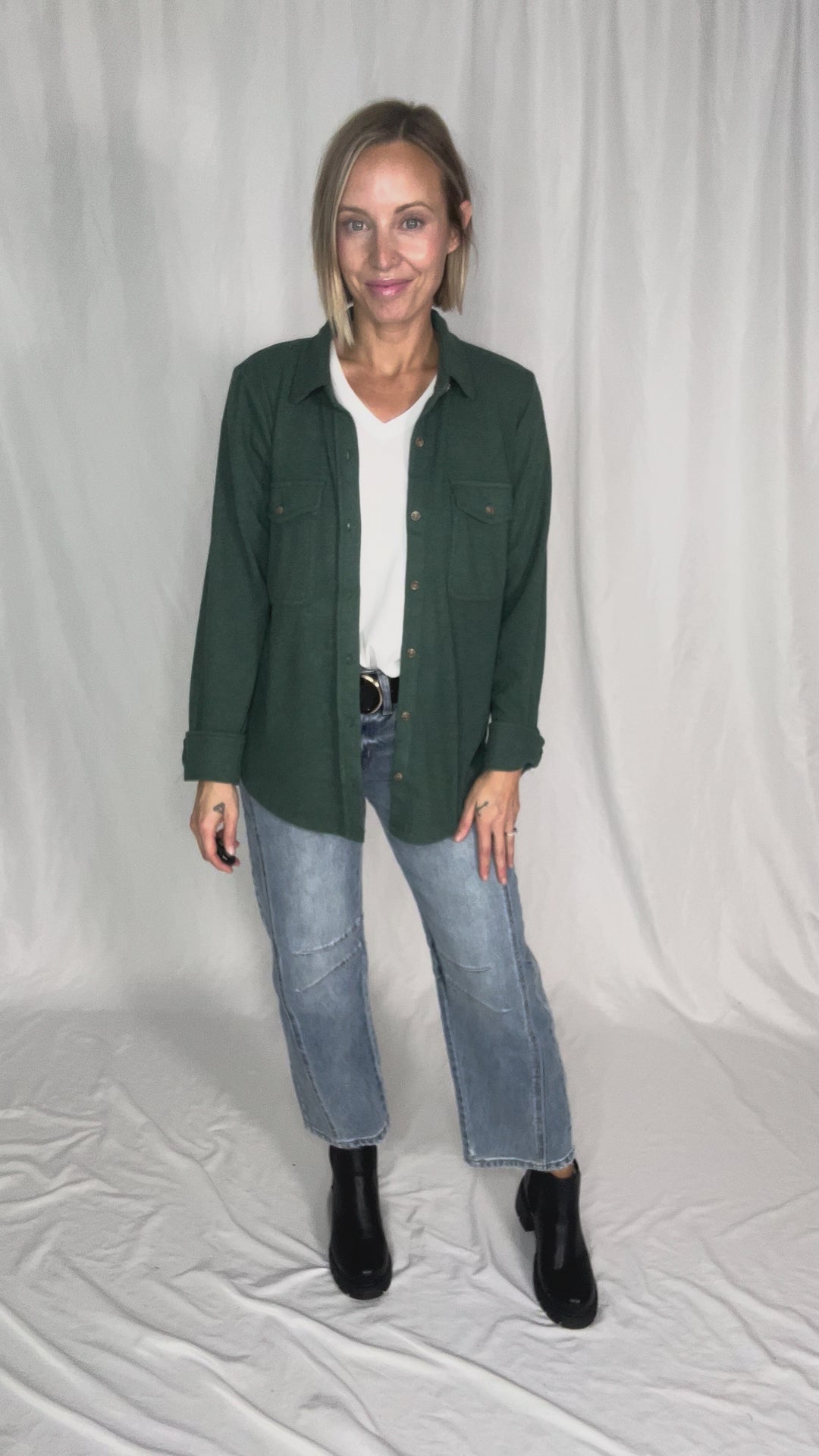 THREAD & SUPPLY Cassian Button Down Shacket- HTHR PINE