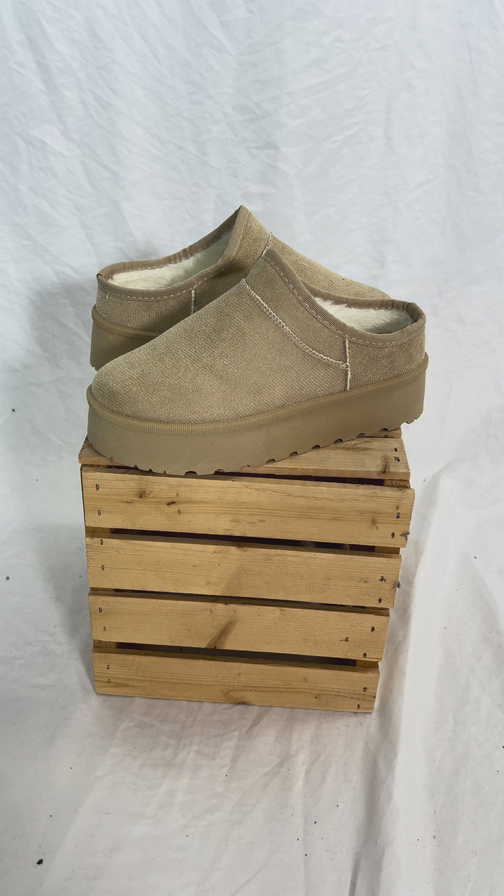 Shelby Platform Faux Fur Slip-On- OATMEAL