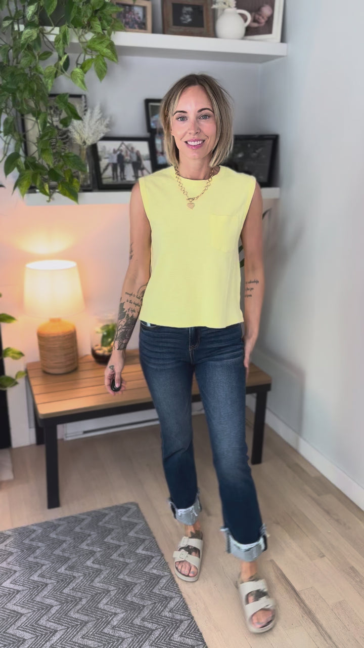 Zosia Cotton Pocket Tank- PALE YELLOW-FINAL SALE