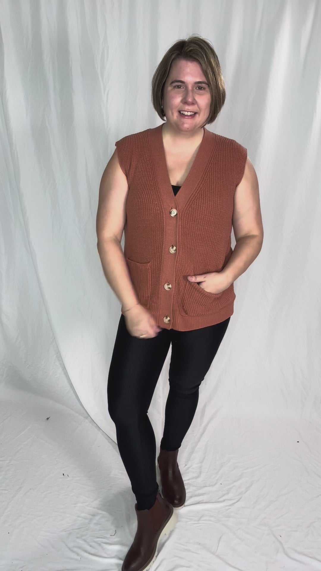 Dallas Chunky Knit Varsity Style Sweater- TERRACOTTA