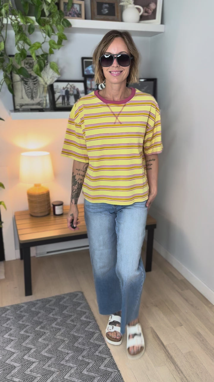 Zara Striped Relaxed Tee- YELLOW COMBO
