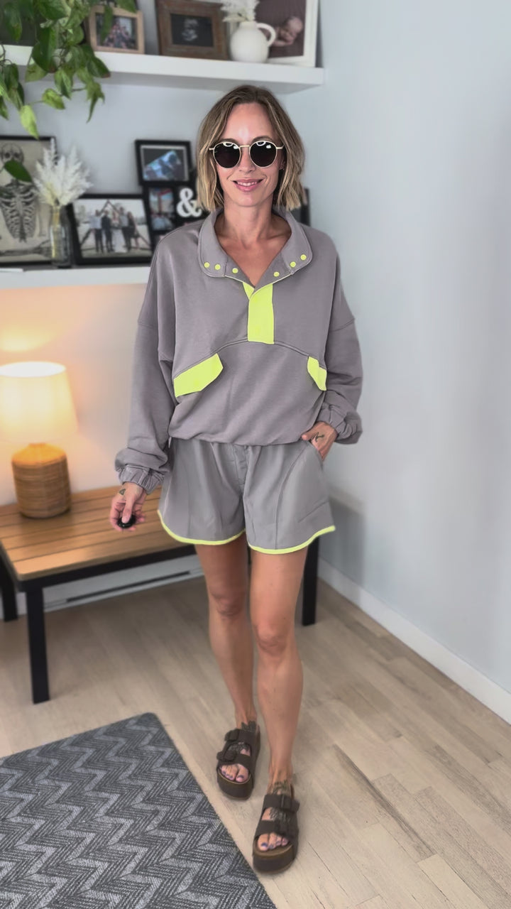 Kalani Pullover and Shorts Set- STOE TAUPE/LIME