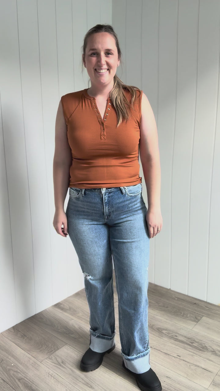 Mono B Emmer Micro Ribbed Henley- GOLDEN HOUR