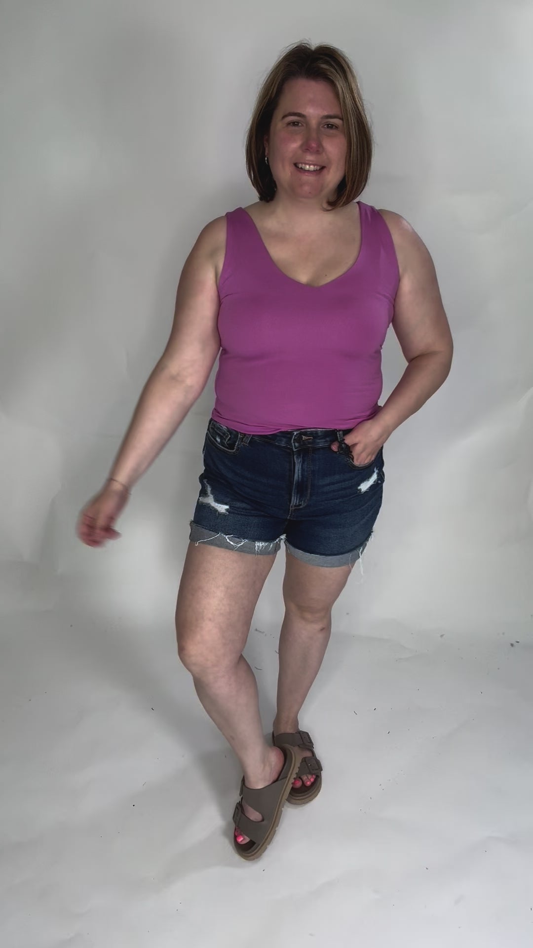 Lucy Double V Neck Jersey Tank-  RASPBERRY ROSE-FINAL SALE