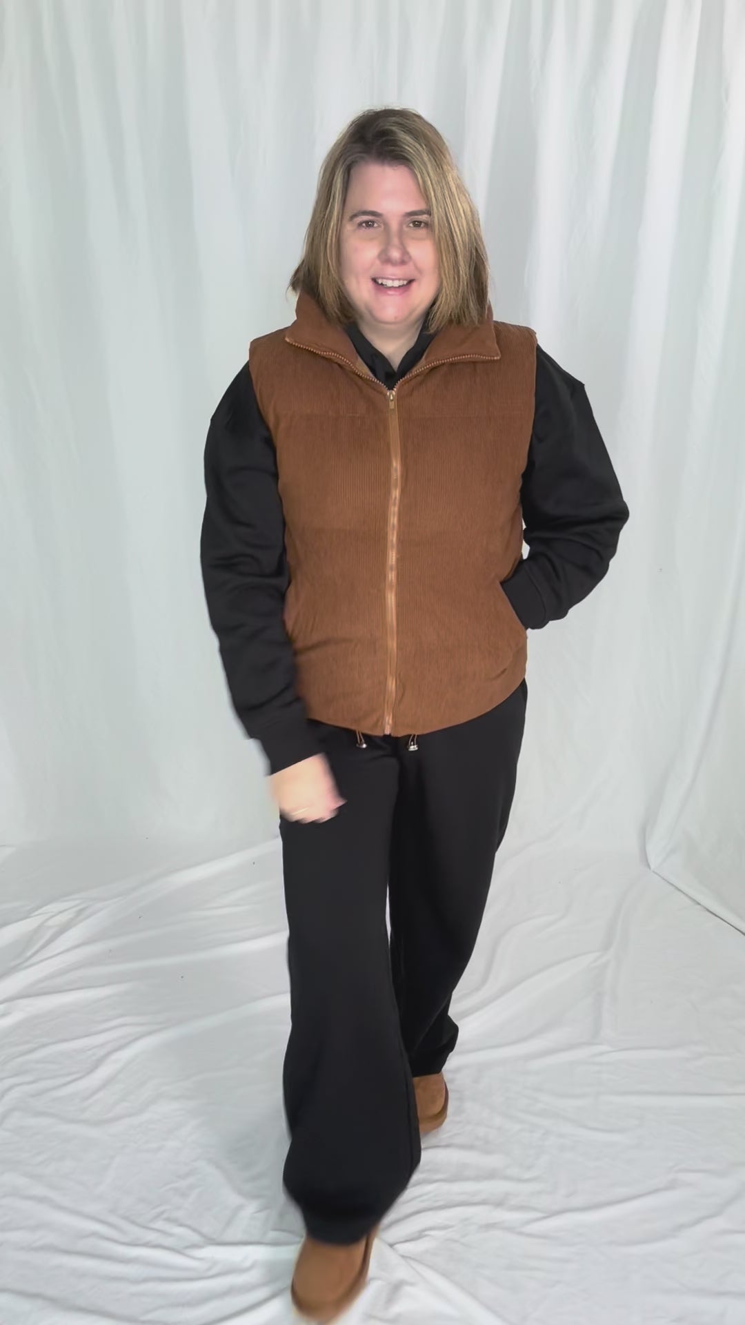 Apex Corded Puffer Vest- CAMEL