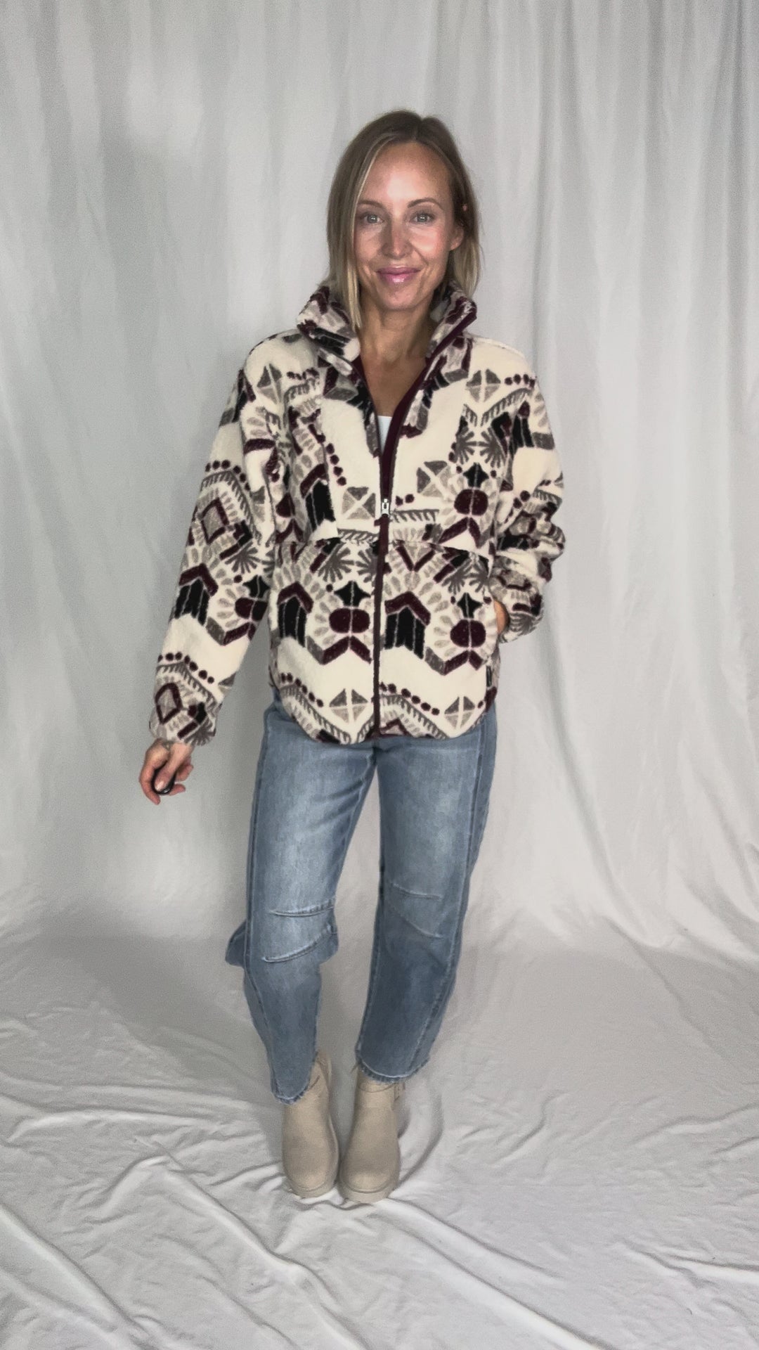 Ainsley Plush Sherpa Full Zip- WHITE ONYX-FINAL SALE