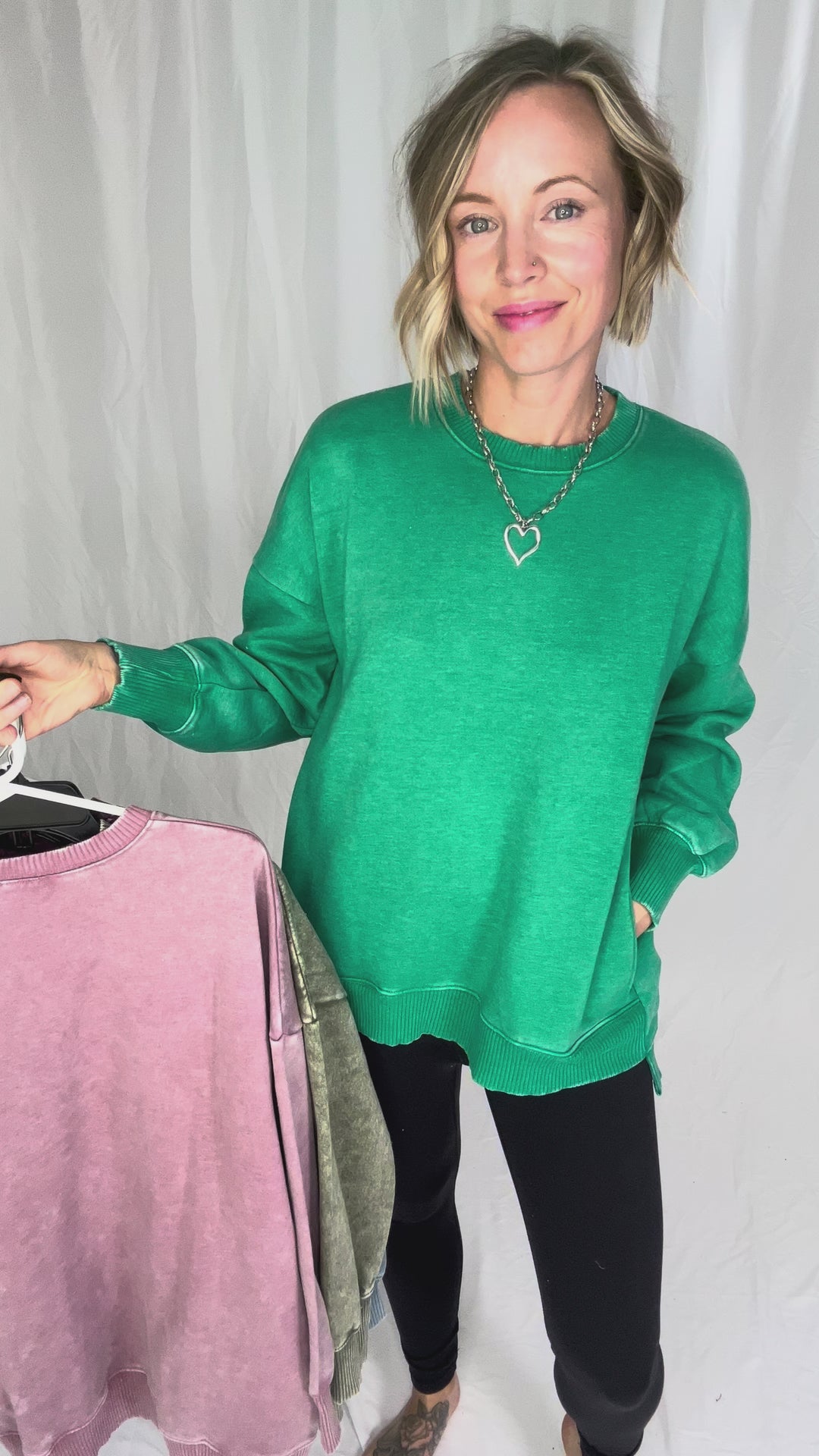 Caslo Acid Wash Fleece Pullover- KELLY GREEN-FINAL SALE
