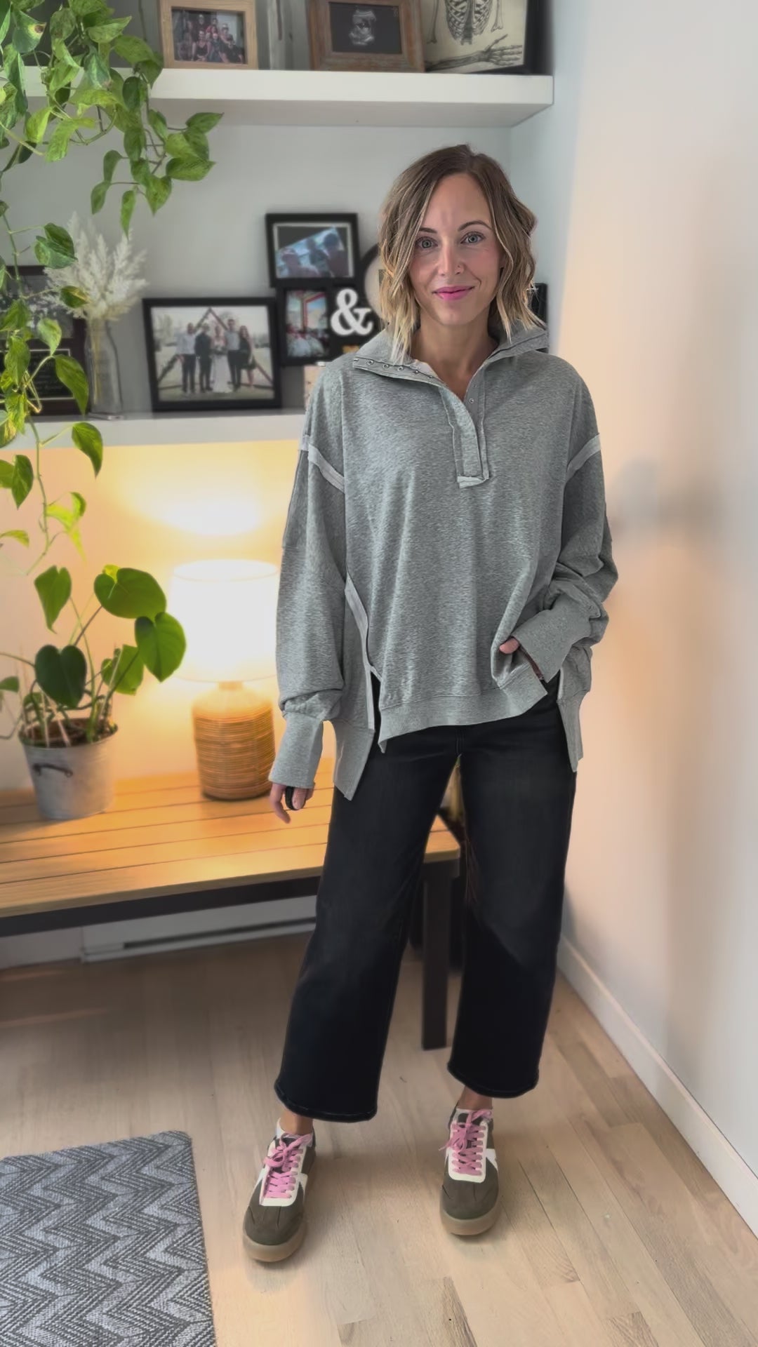 Nolan Snap Henley Pullover- HEATHER GREY