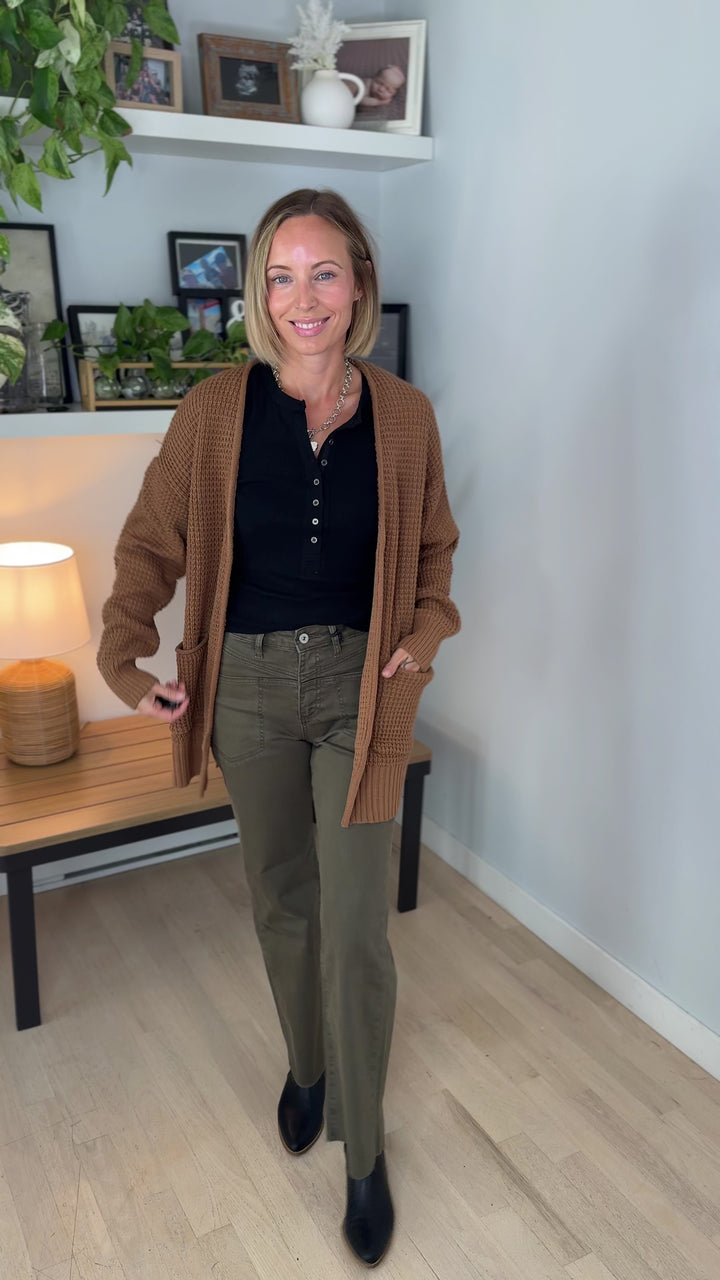 Marley Waffle Cardigan- DEEP CAMEL