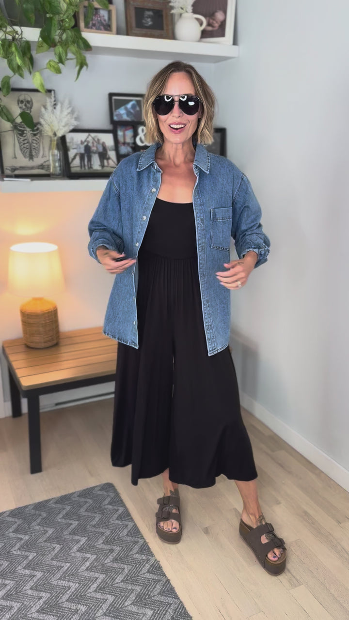 Winslet Double Layered Short Sleeve Jumpsuit- BLACK