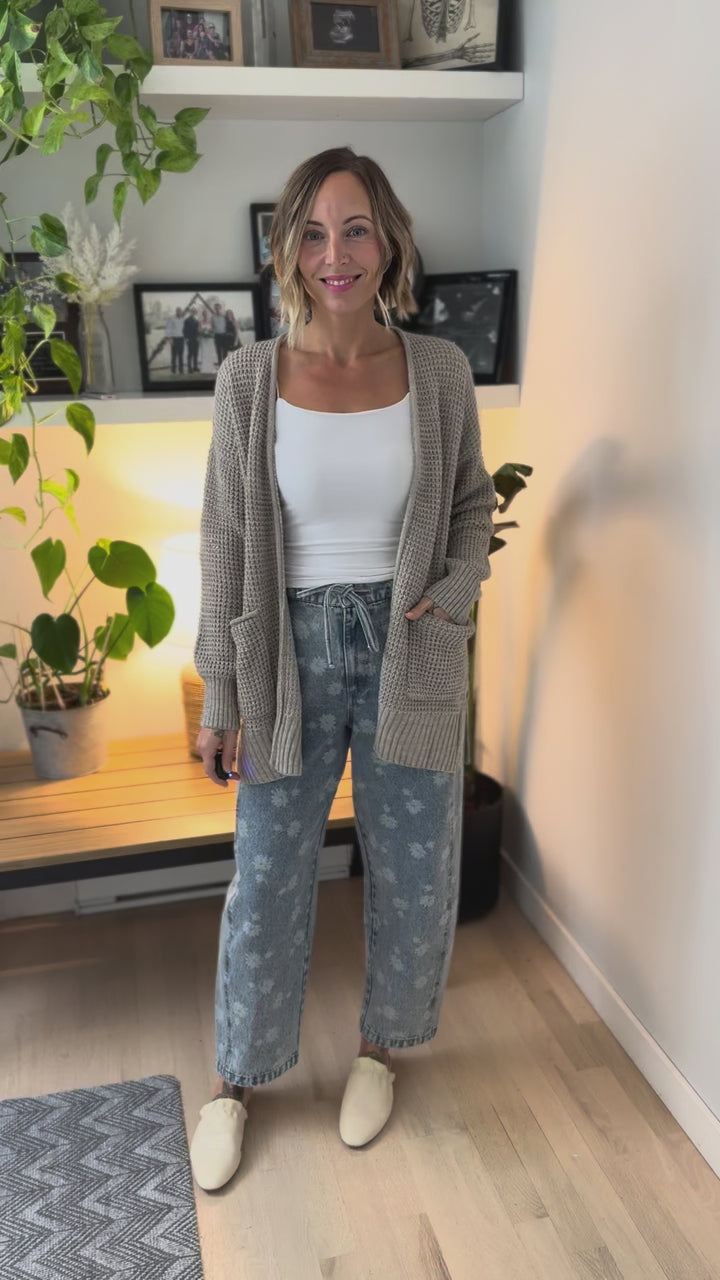 Marley Waffle Cardigan- HEATHER MOCHA