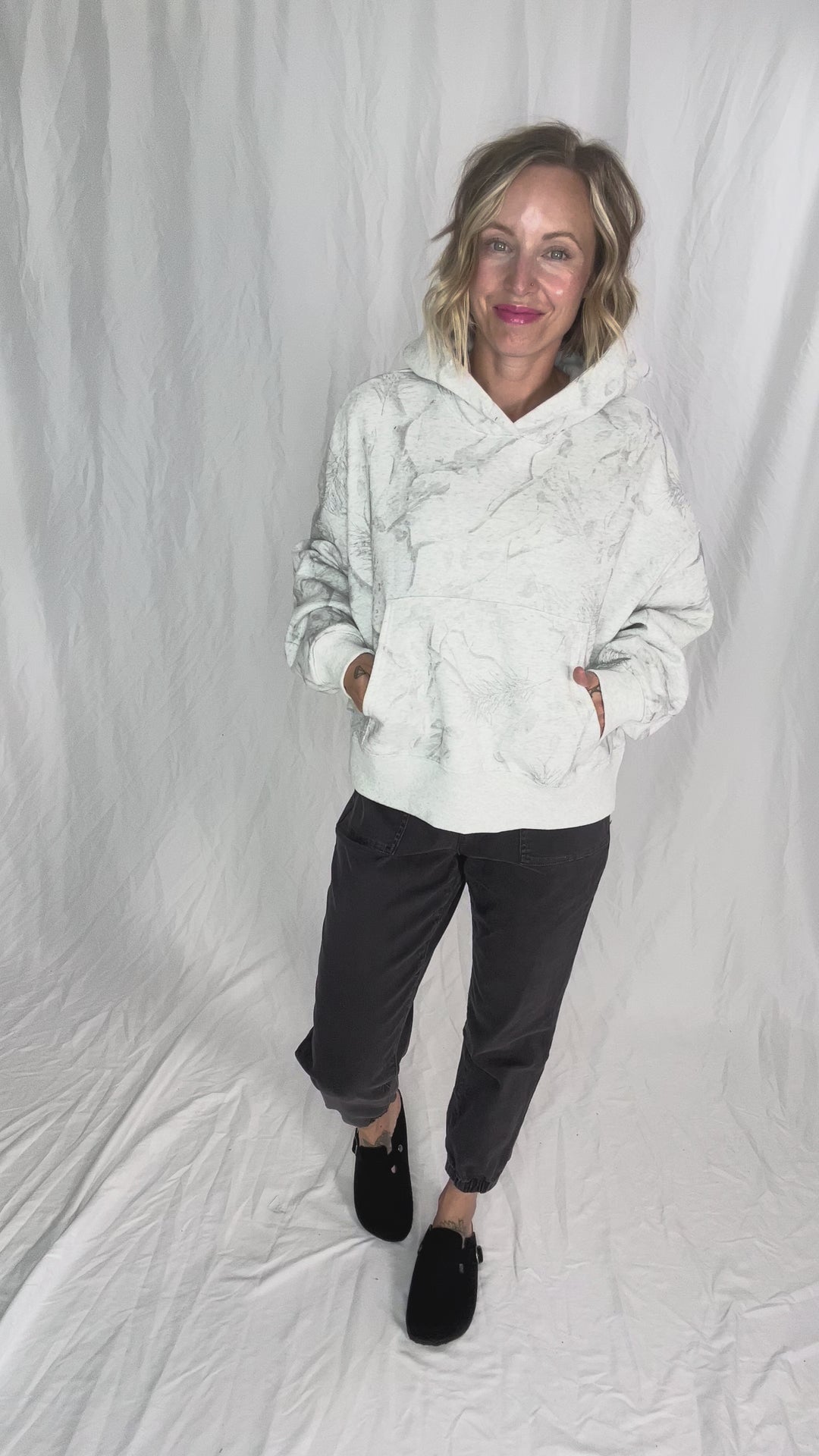 Owen Camouflage Loose Fit Front Pocket Hoodie- GREY-FINAL SALE