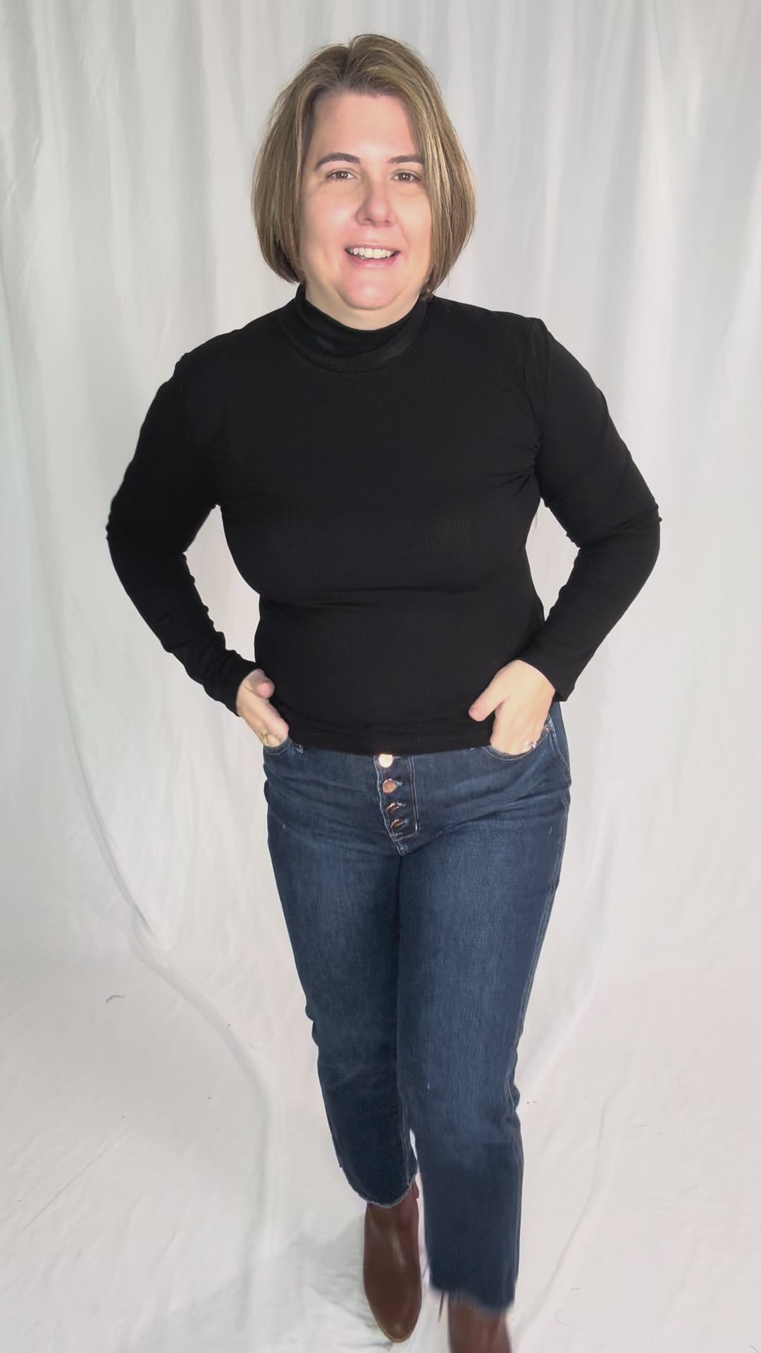 MONO B Linley Ribbed Mock Neck- BLACK