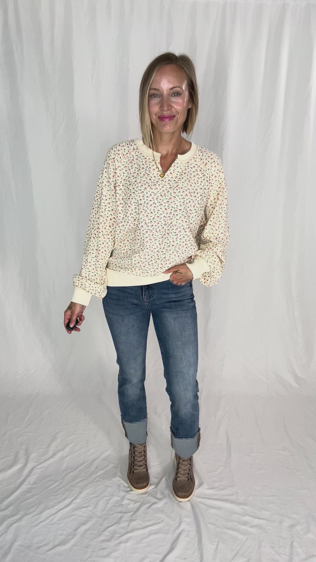 Chiara Ditsy Floral Pullover- OFF WHITE